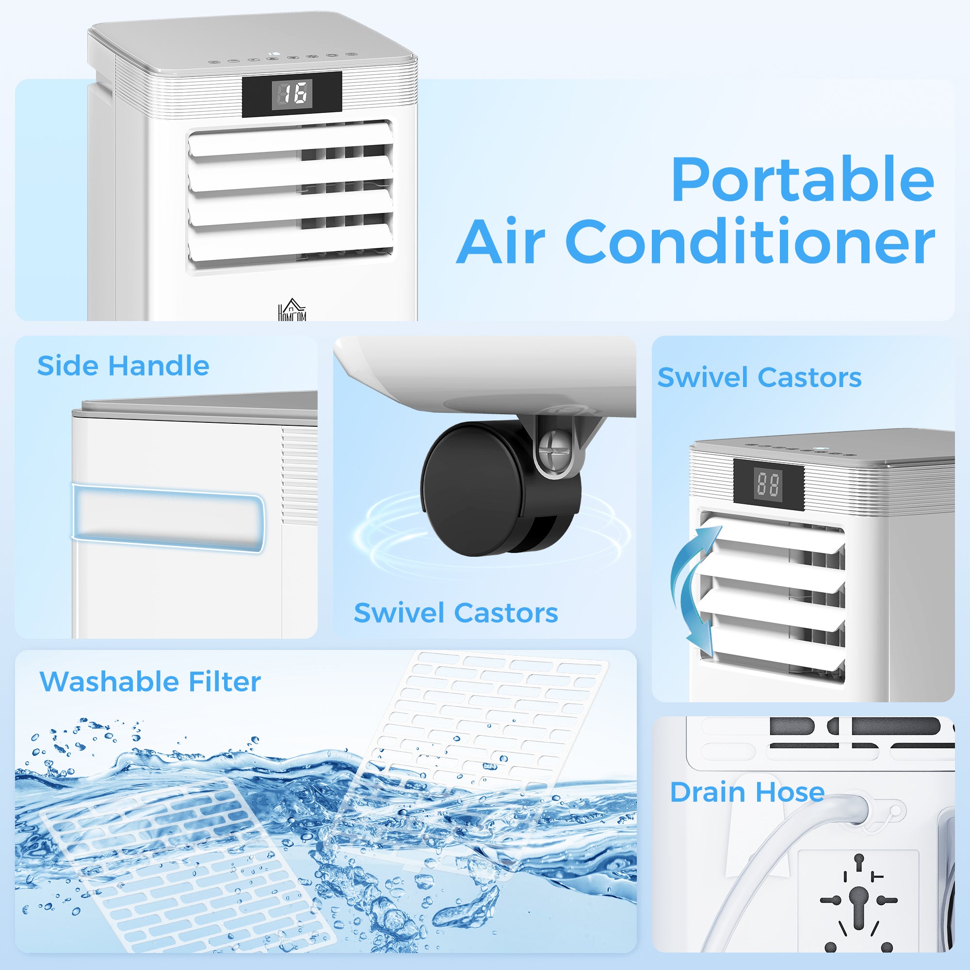 HOMCOM 7000 BTU Air Conditioning Unit, 3-in-1 Portable Air Conditioner, Dehumidifier, Cooling Fan with Remote Control, LED Display, 2 Speeds, 24H Timer, Window Venting Kit, 15m²
