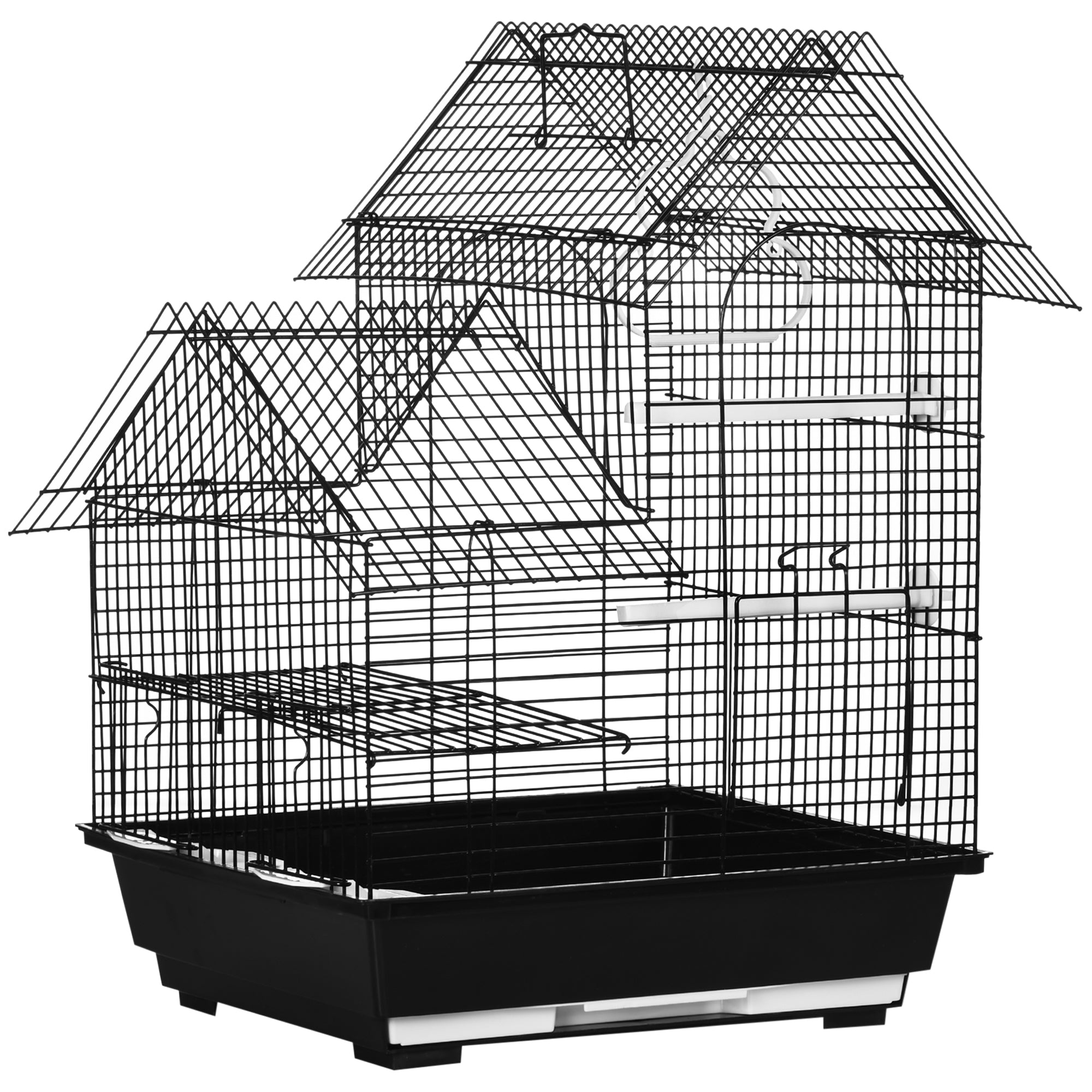 PawHut Metal Bird Cage for Finch, Canary w/ Food Containers, Swing Ring, Tray Handle, 39 x 33 x 47cm