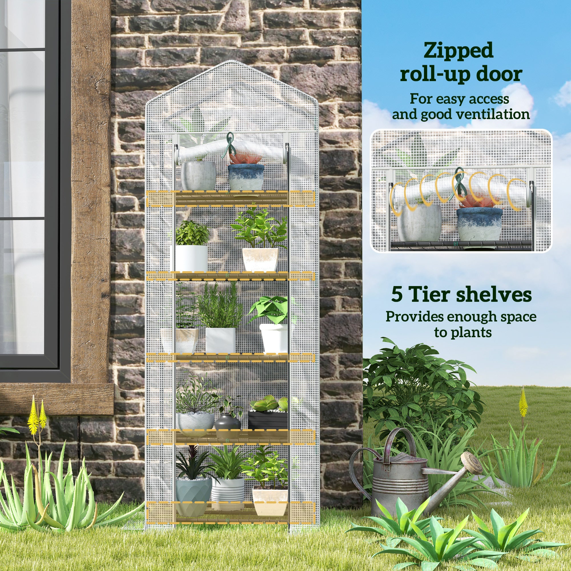 Outsunny 193cm Five Shelf Mini Greenhouse - White - North Peak Garden Furniture