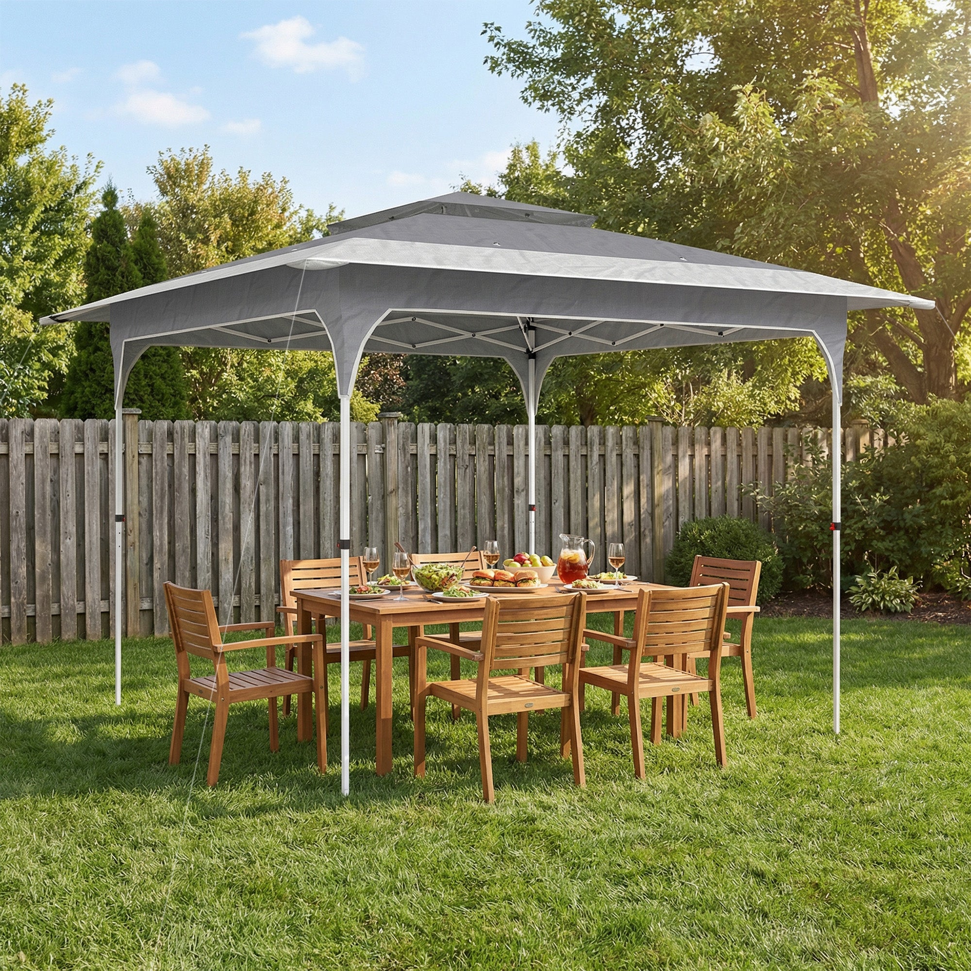 Outsunny 3.5 x 3.5 m Pop Up Gazebo with One-Touch Setup, UPF50+ Double Tier Garden Party Tent Marquee with Carry Bag, Dark Grey