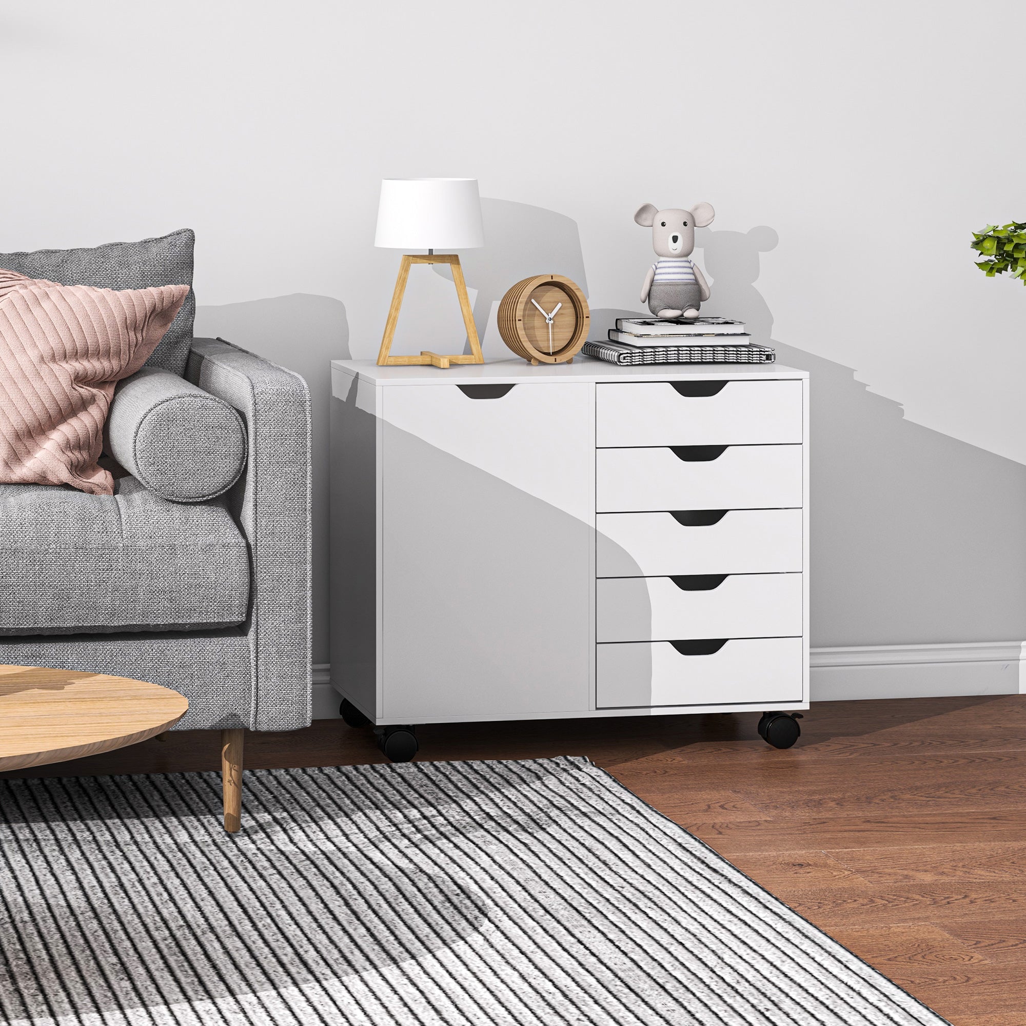 HOMCOM Multi-Storage Mobile Office Storage Cabinet - White - North Peak Garden Furniture