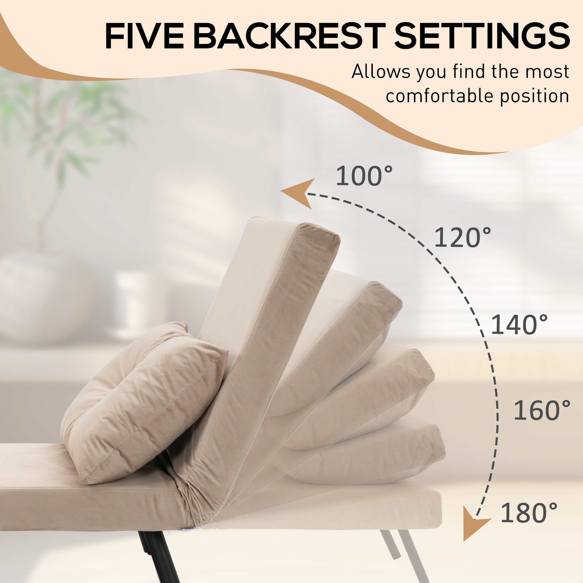 HOMCOM 4-in-1 Velvet-Feel Single Chair Bed, with Pillow - Beige - North Peak Garden Furniture