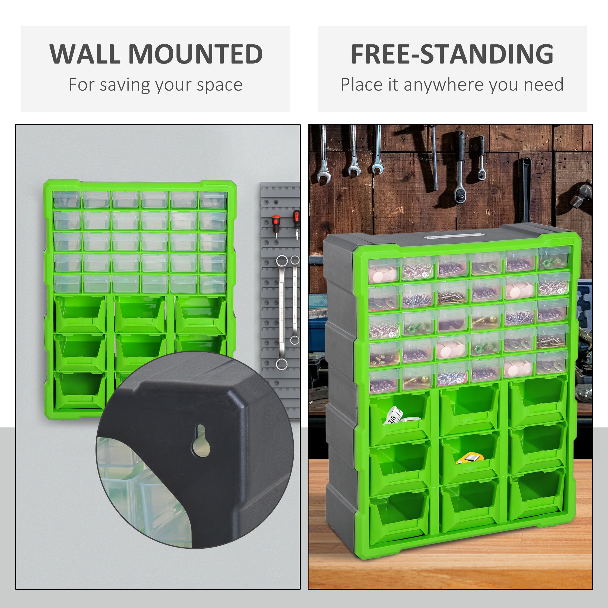 DURHAND Plastic 39 Drawer Parts Organiser Wall Mount Storage Cabinet Garage Small Nuts Bolts Tool Clear - North Peak Garden Furniture