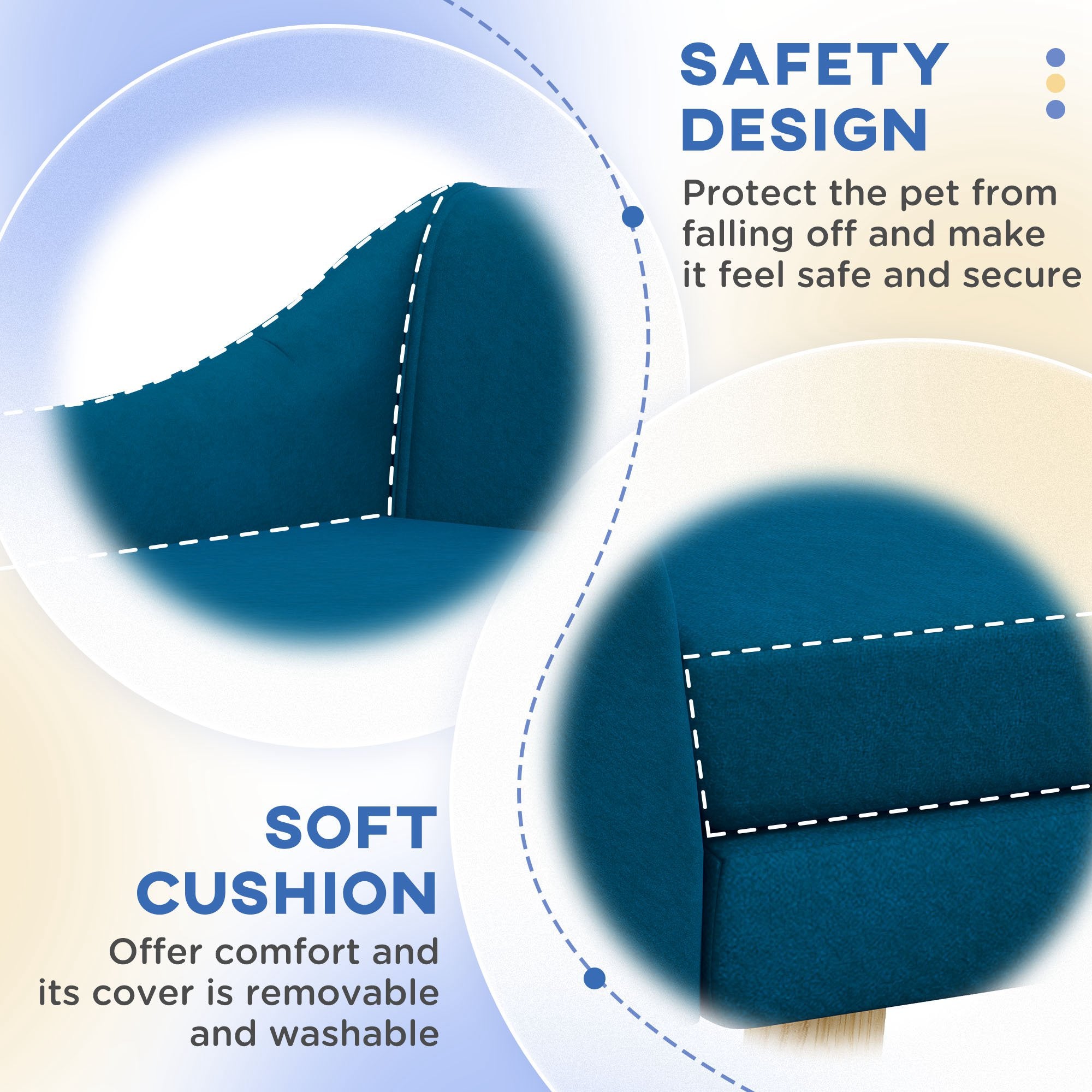 PawHut Dog Couch with Soft Cushion, Pet Sofa Bed with Wooden Frame, Removable Cover, for Medium and Large Dogs, Blue - North Peak Garden Furniture