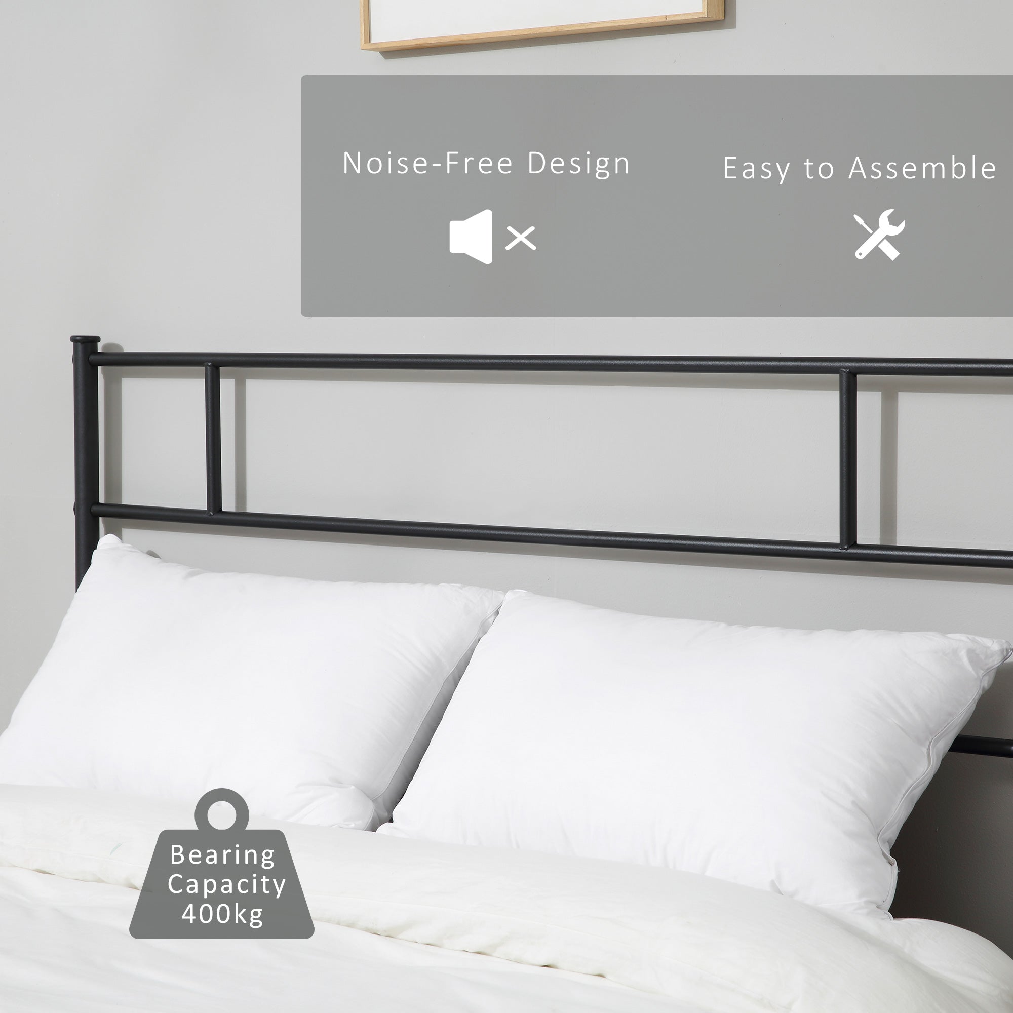 HOMCOM King Metal Bed Frame Solid Bedstead Base with Headboard and Footboard, Metal Slat Support and Underbed Storage Space, Bedroom Furniture, Black - North Peak Garden Furniture