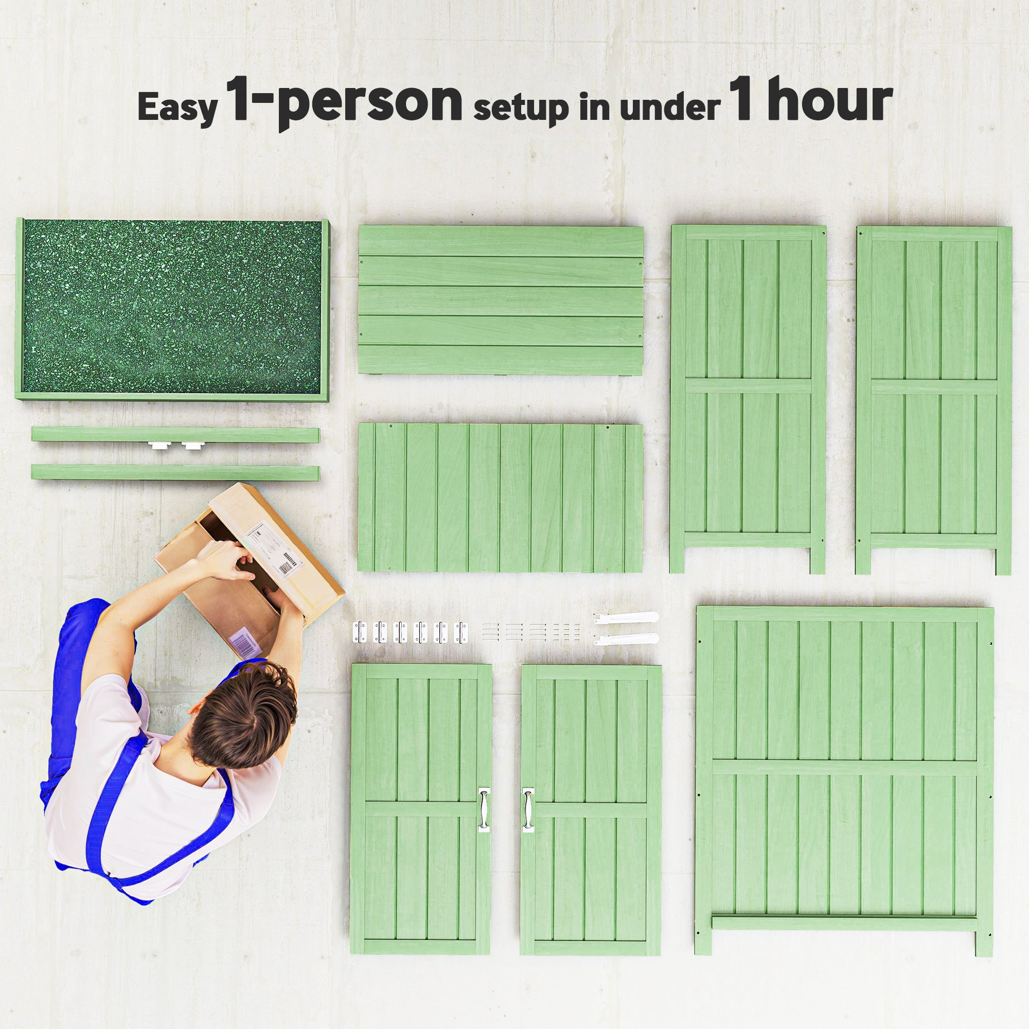 Outsunny Small Shed, Wooden Garden Shed with Openable Hinged Roof and Removable Shelf, 74 x 43 x 88 cm, Light Green