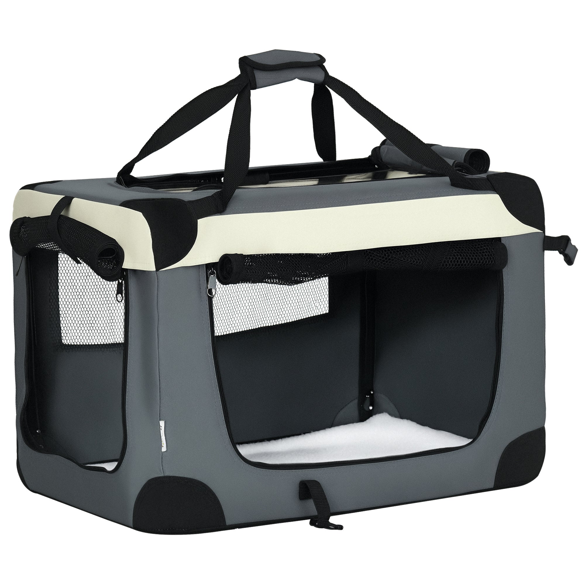 PawHut 60cm Foldable Pet Carrier, with Cushion, for Miniature Dogs and Cats - Grey