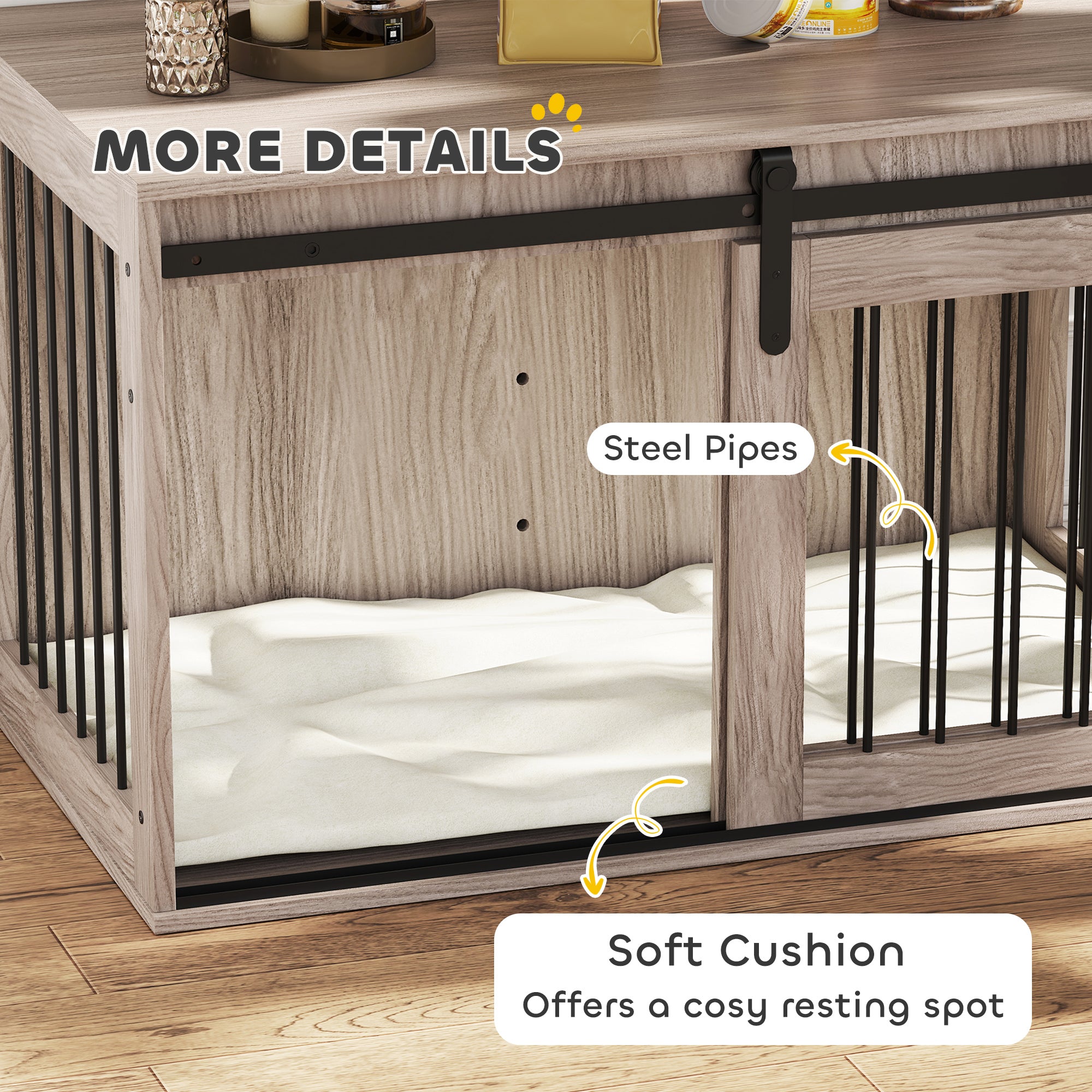 PawHut 98cm Dog Crate Furniture with Removable Cushion for Large Dogs - Brown - North Peak Garden Furniture