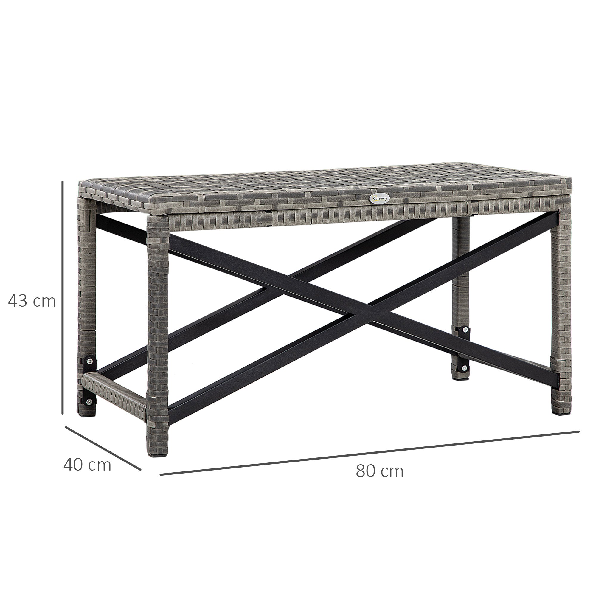 Outsunny Outdoor Coffee Table, Garden PE Rattan Side Table with Plastic Board Under the Full Woven Table Top and X-Shape Frame for Patio, Balcony, Mixed Grey - North Peak Garden Furniture