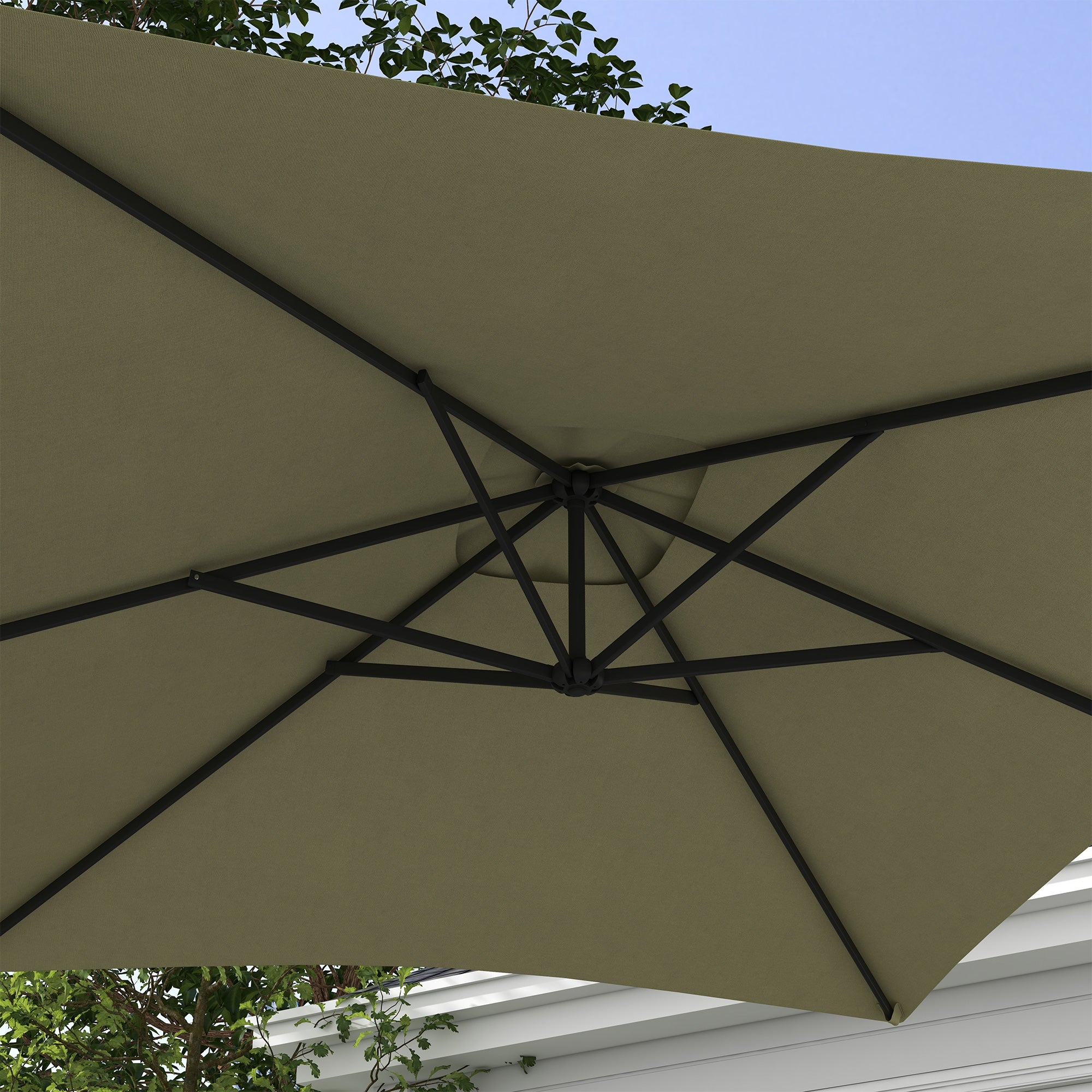 Outsunny 3m Square Canopy Cantilever Parasol, with Cross Base - Beige