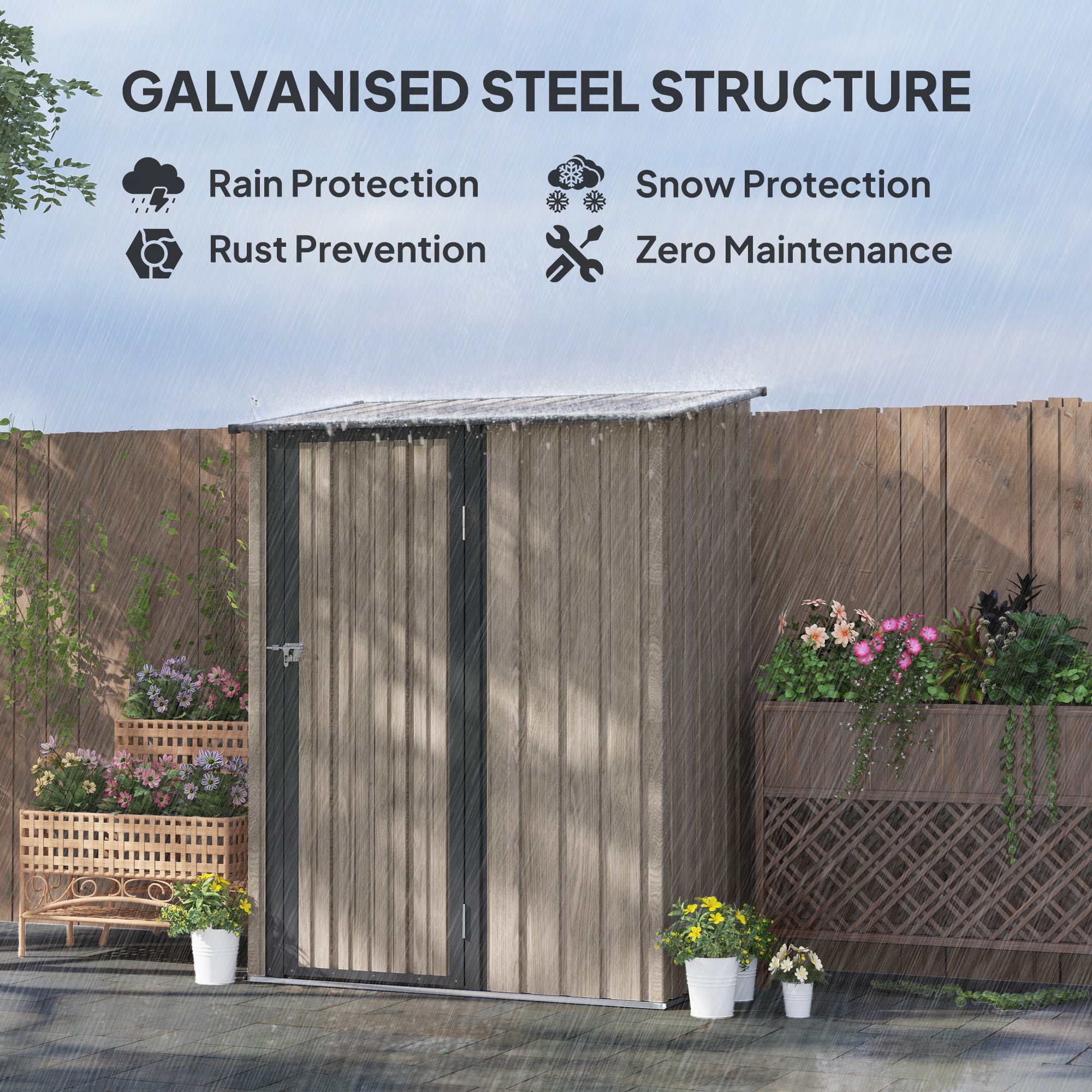 Outsunny 5ft x 3ft Metal Garden Storage Shed, Outdoor Tool Shed with Sloped Roof, Lockable Door for Tools, Equipment, Light Grey - North Peak Garden Furniture