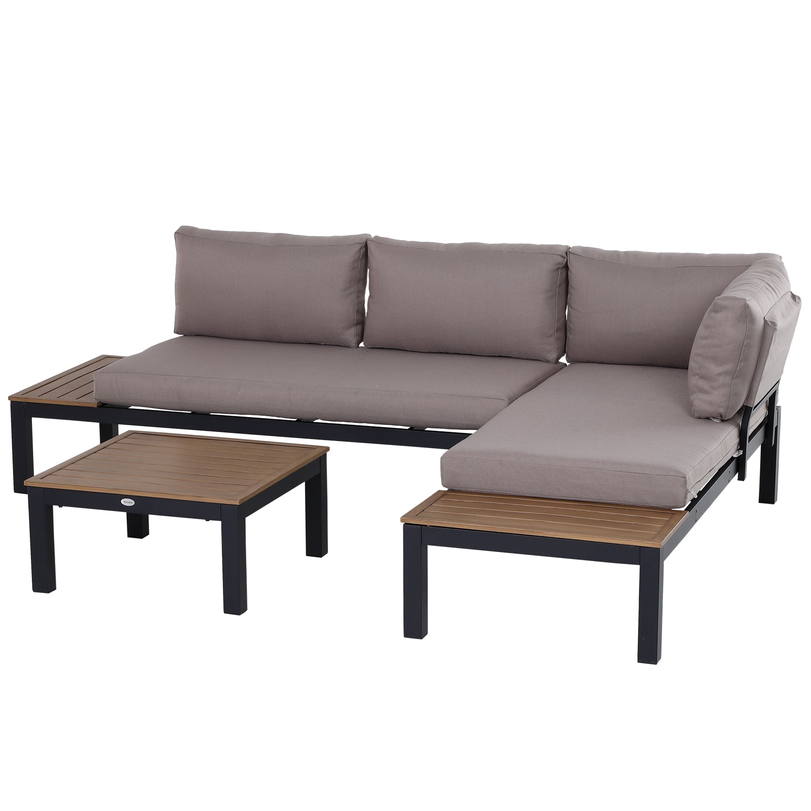 Outsunny 3 Pieces Garden Furniture Sets, Aluminium Outdoor Corner Sofa set with 2 Loveseat and Coffee Table with Cushions for Patio, Garden, Black - North Peak Garden Furniture