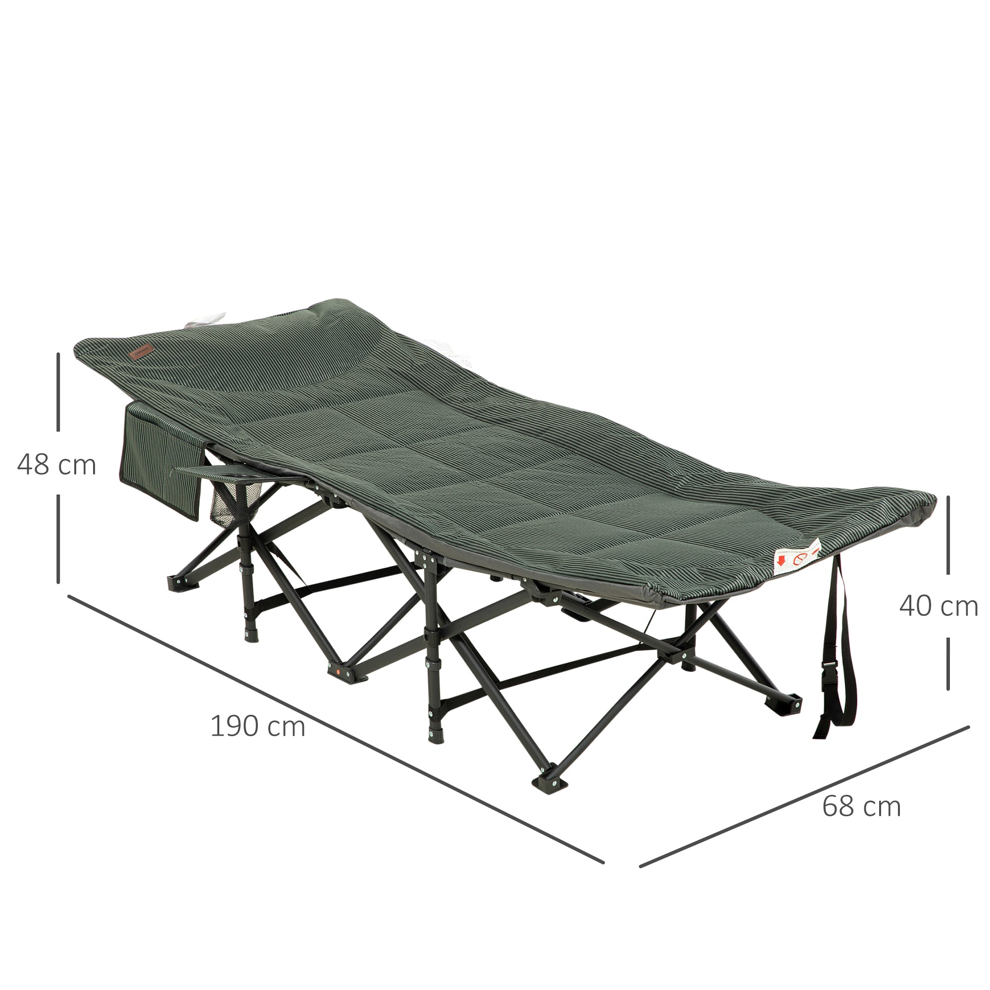 Outsunny Foldable Sun Lounger, Padded Patio Camping Bed with Carry Bag, Magazine Bag and Cup Holder for Outdoor, Garden, Porch, Grey - North Peak Garden Furniture