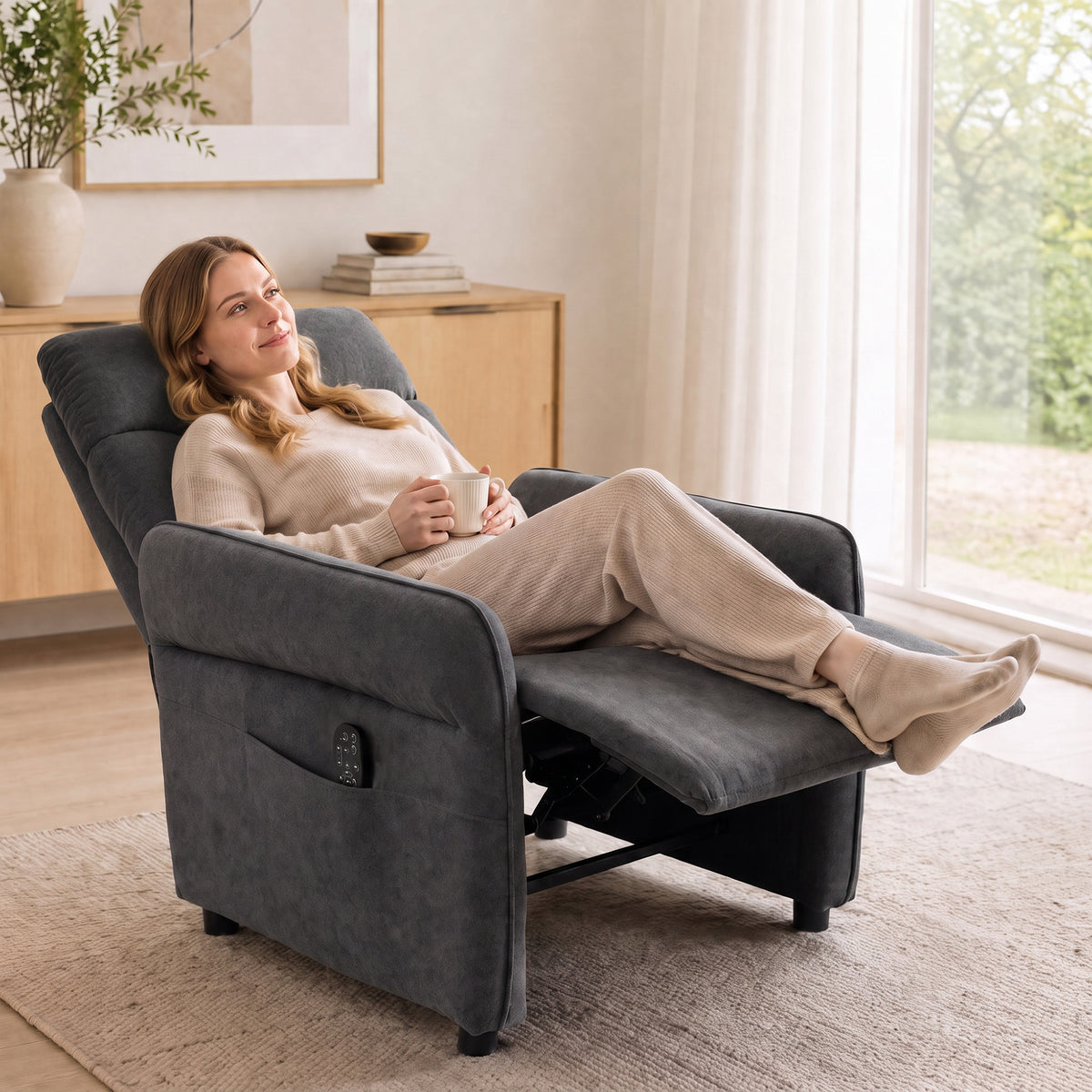 HOMCOM Recliner Armchair, Push Back Recliner Chair with Massage & Heat, Adjustable Armrests, Dual Side Pockets, Dark Grey