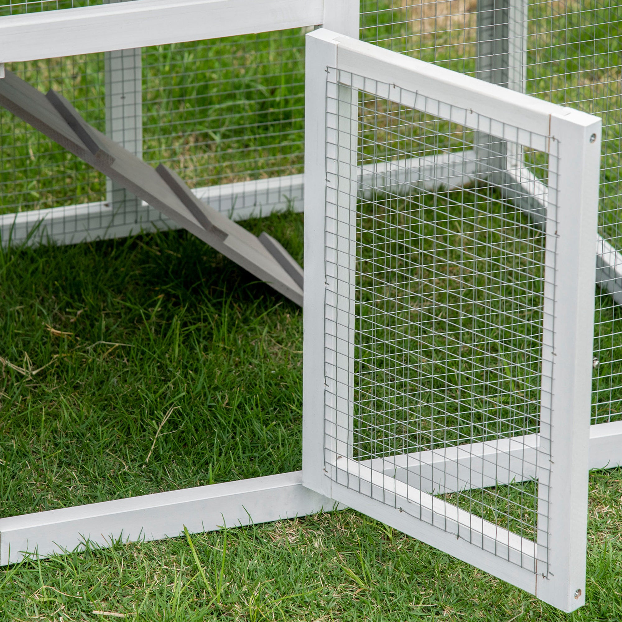 PawHut Two-Tier Rabbit Hutch, with Sunlight Panel Roof, Slide-Out Tray - Grey - North Peak Garden Furniture