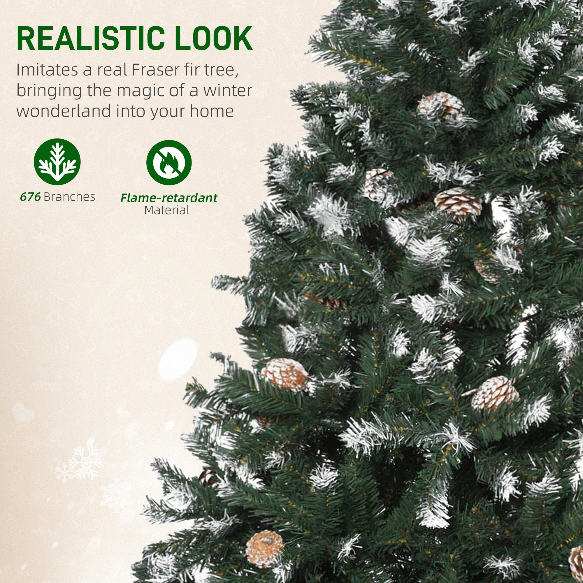 HOMCOM 5FT Artificial Christmas Tree with Pine Cones, Holiday Home Xmas Decoration Automatic Open, Green - North Peak Garden Furniture