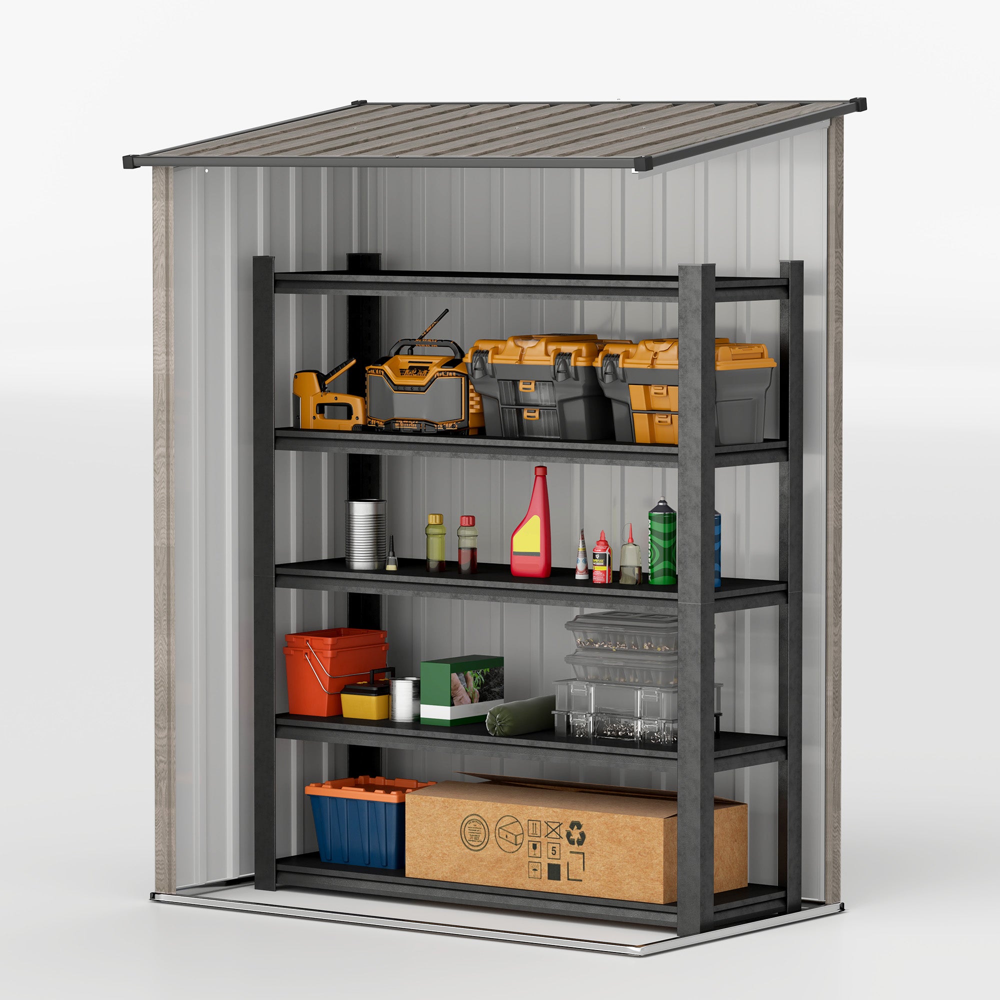 Outsunny 5ft x 3ft Metal Garden Storage Shed, Outdoor Tool Shed with Sloped Roof, Lockable Door for Tools, Equipment, Light Grey - North Peak Garden Furniture