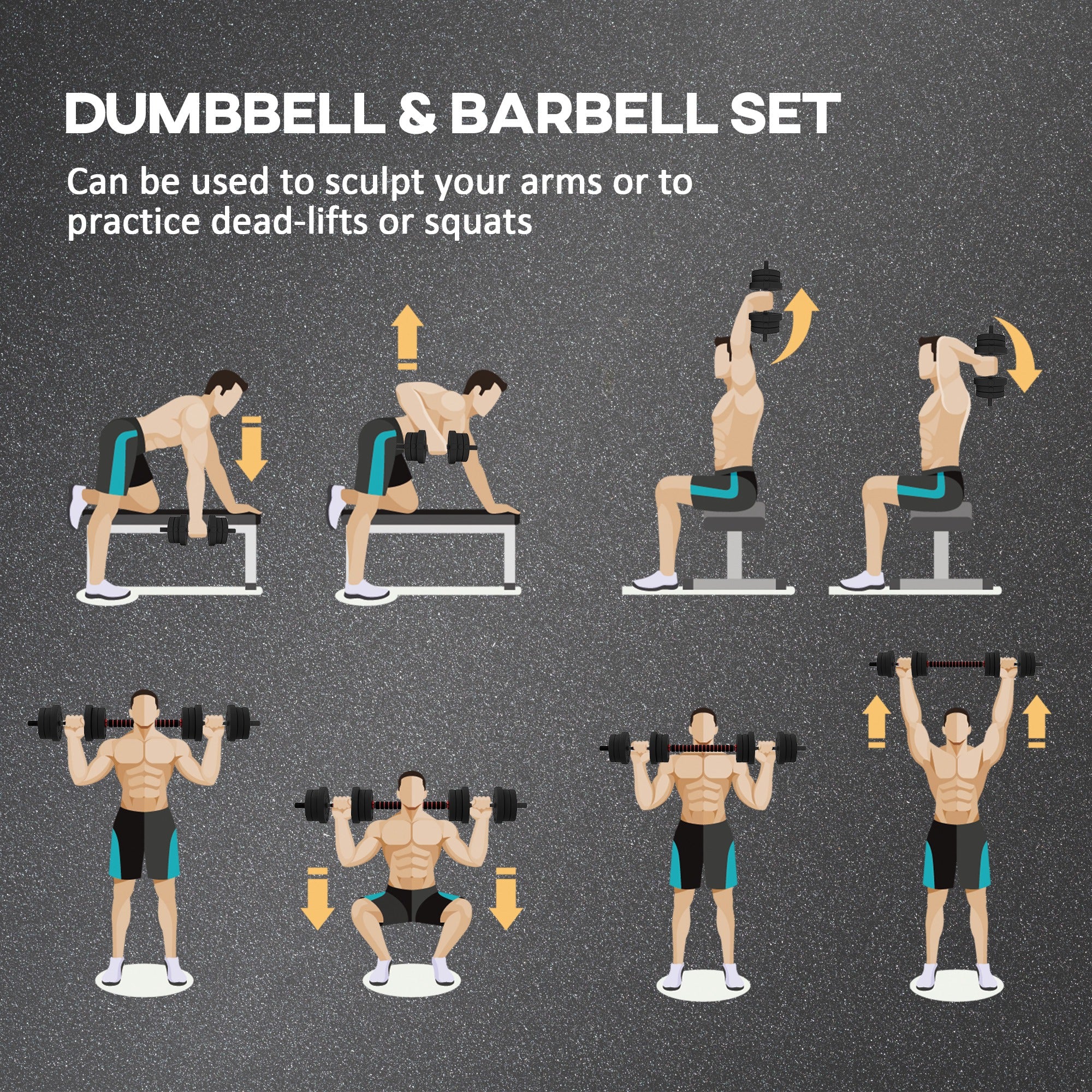 HOMCOM 20kg 2 IN 1 Adjustable Dumbbells Weight Set, Dumbbell Hand Weight Barbell for Body Fitness, Lifting Training for Home, Office, Gym, Black - North Peak Garden Furniture