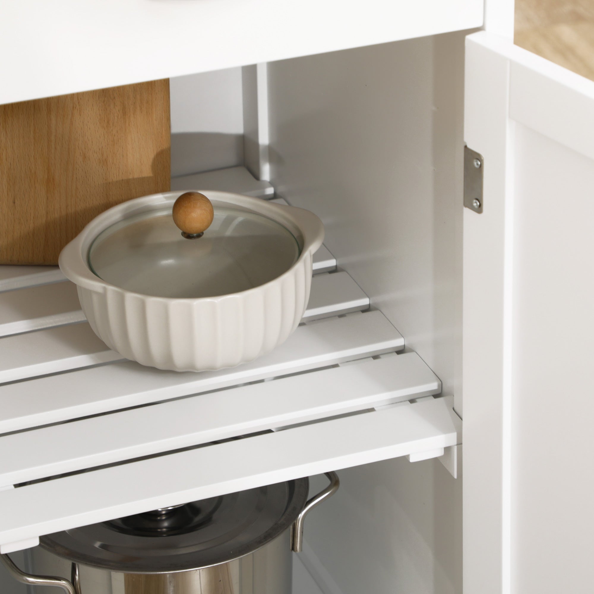 HOMCOM Compact Kitchen Trolley Utility Cart on Wheels with Wine Rack, Drawer, Open Shelf and Storage Cabinet for Dining Room, White - North Peak Garden Furniture