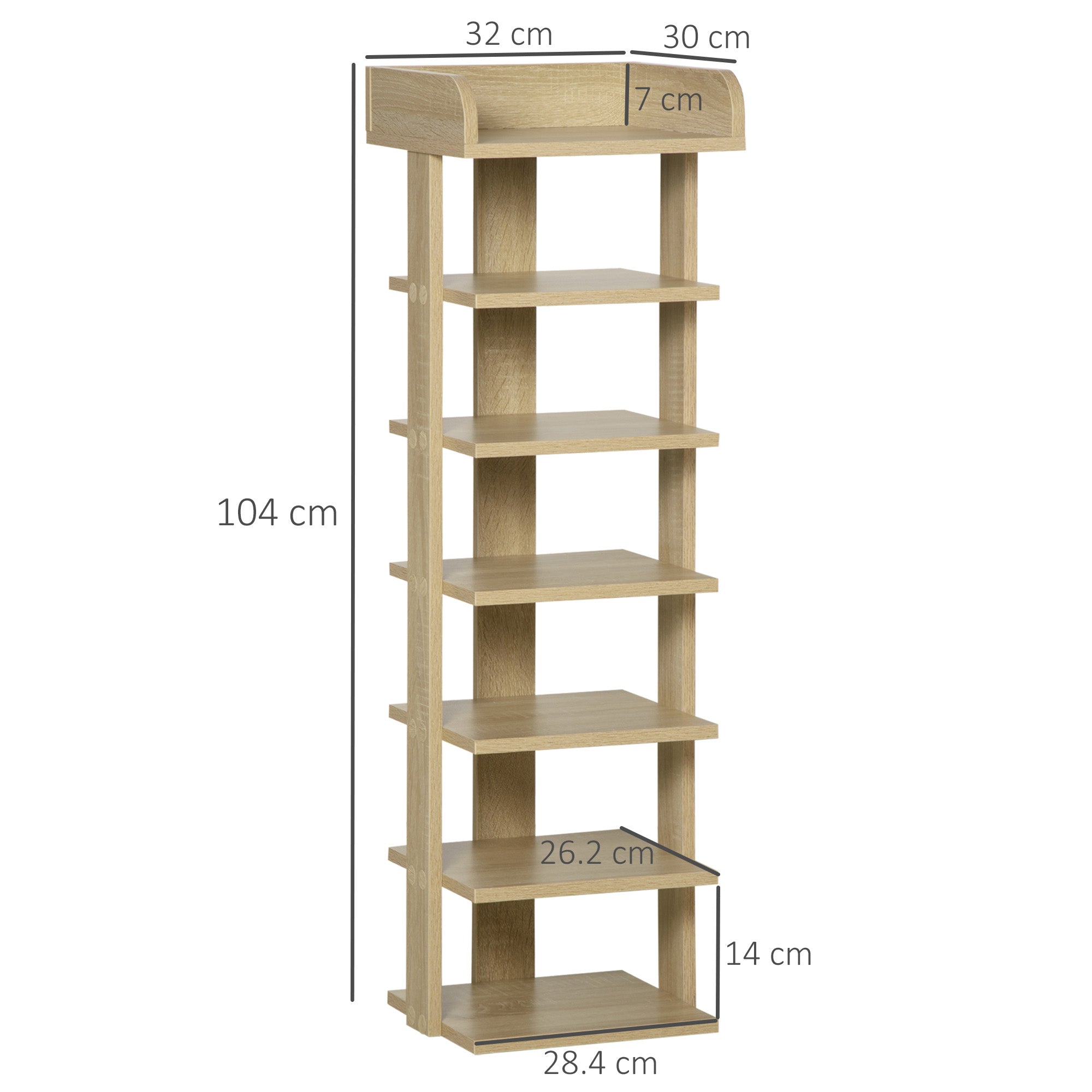 HOMCOM 7 Tier Shoe Rack Organizer Storage Shelf Wooden Display Cabinet for Entryway Living Room Bedroom Oak