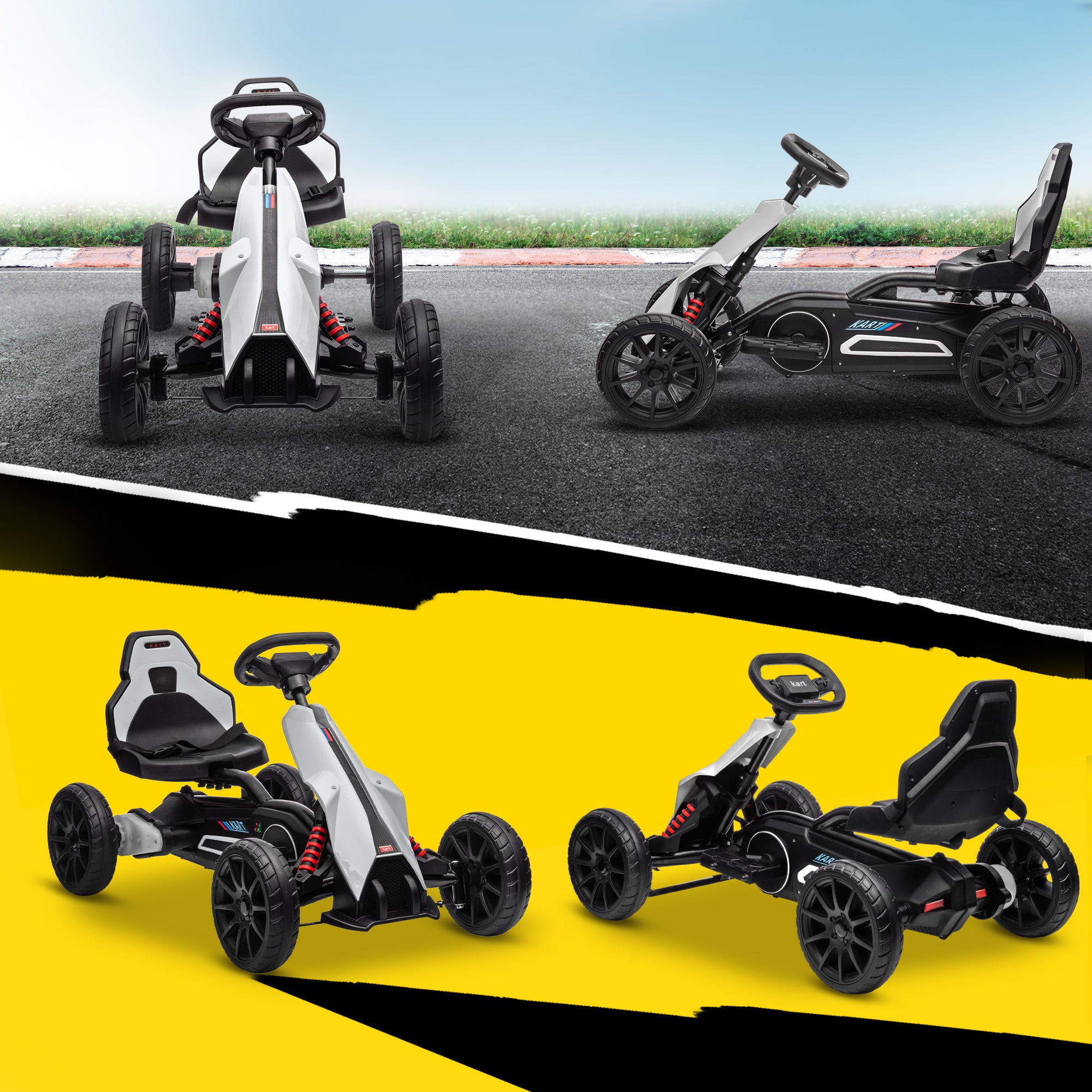 HOMCOM 12V Electric Go Kart for Kids, Ride-On Racing Go Kart with Forward Reversing, Rechargeable Battery, 2 Speeds, for Boys Girls Aged 3-8 Years Old - White