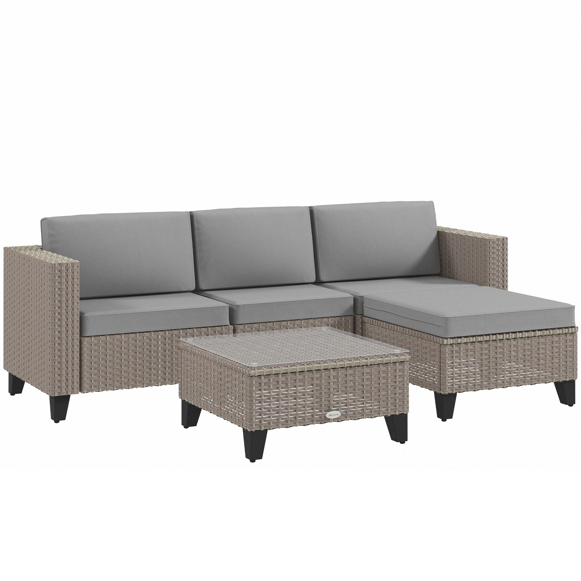 Outsunny 5-Piece Rattan Patio Furniture Set with Corner Sofa, Footstools, Coffee Table, for Poolside, Brown - North Peak Garden Furniture