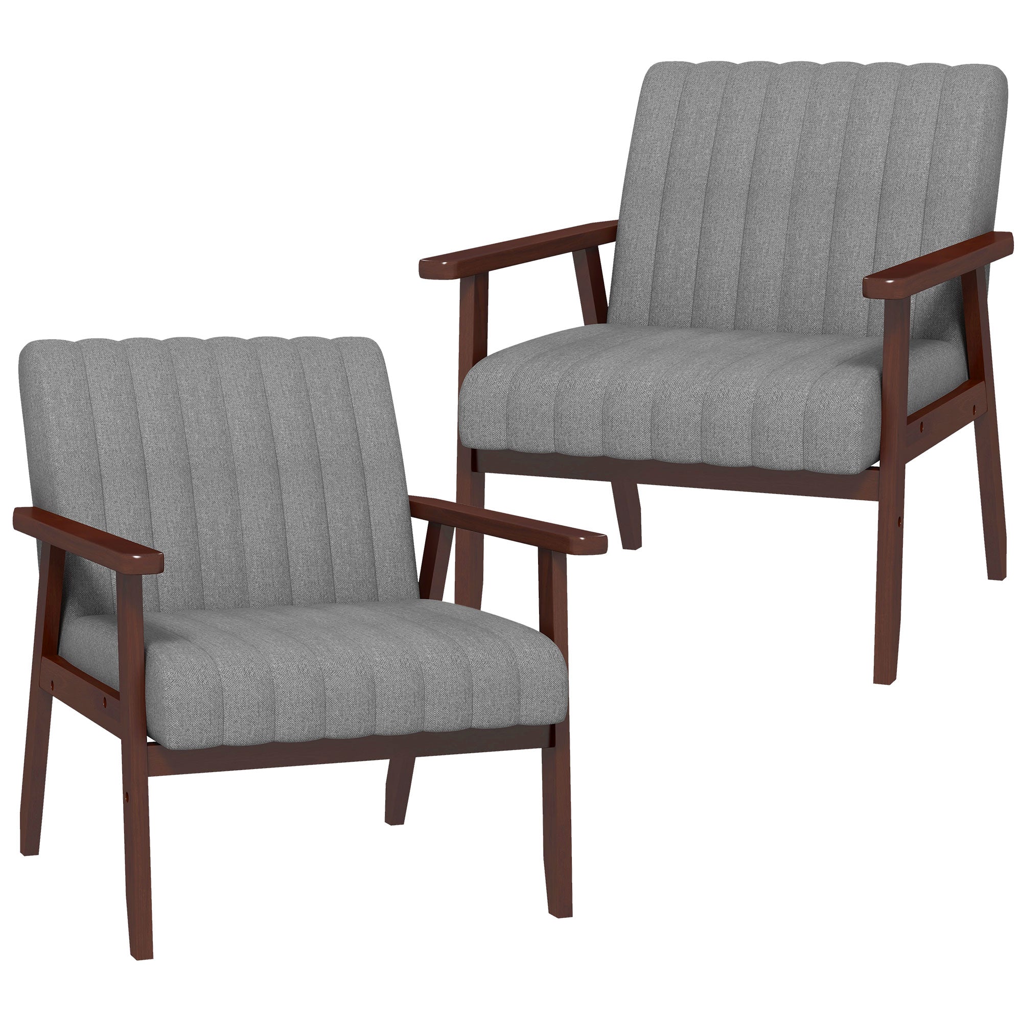 HOMCOM Mid Century Accent Chairs Set of 2, with Wooden Legs - Grey