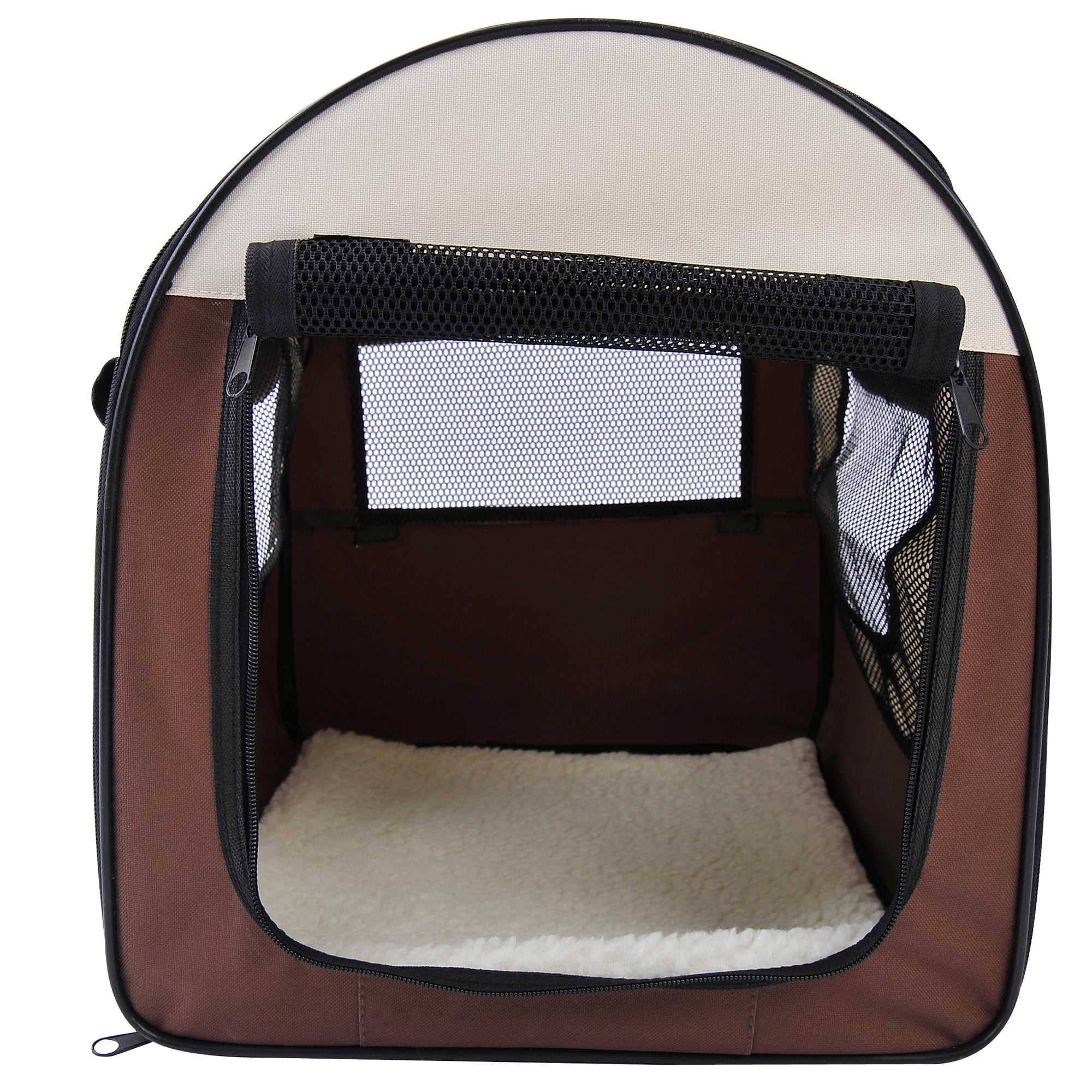 Pawhut Folding Fabric Soft Pet Crate, 46Lx36Wx41H cm-Brown - North Peak Garden Furniture