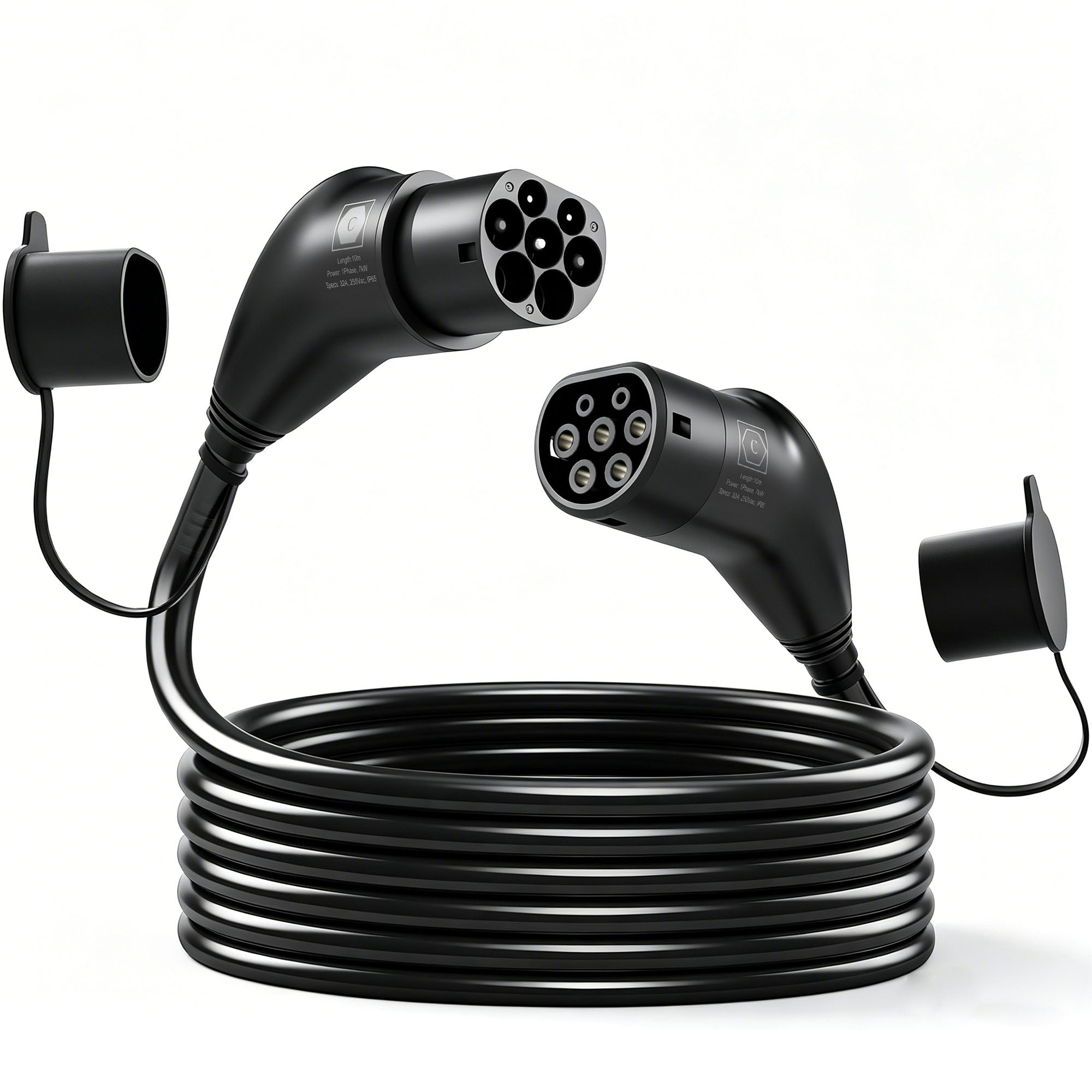 HOMCOM Type 2 EV Charging Cable, 7kW, 32A, Mode 3, 1-Phase, 10m Type 2 to Type 2 EV Extension Cable for EVs, PHEVs