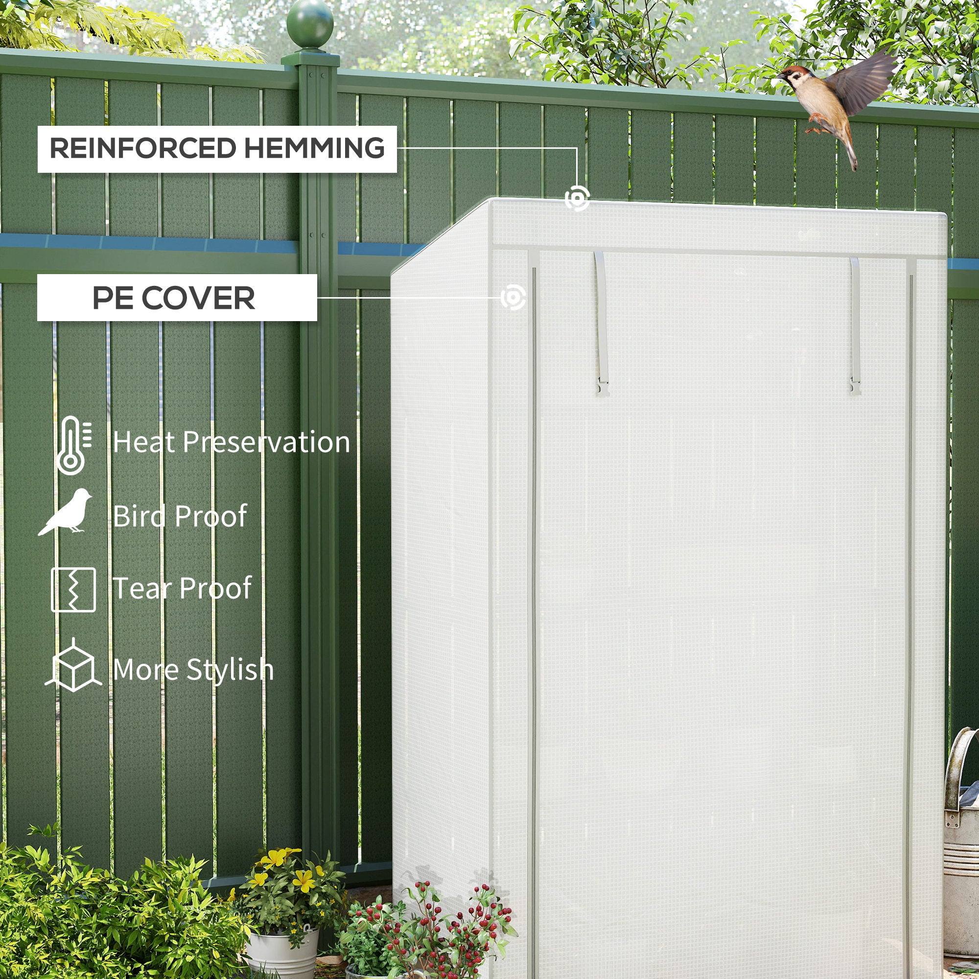 Outsunny 4 Tier Lean-to Mini Greenhouse with Reinforced PE Cover, Portable Small Greenhouse with Roll-Up Door, Grey Hemmed Edging, 110 x 50 x 171cm, Grey - North Peak Garden Furniture