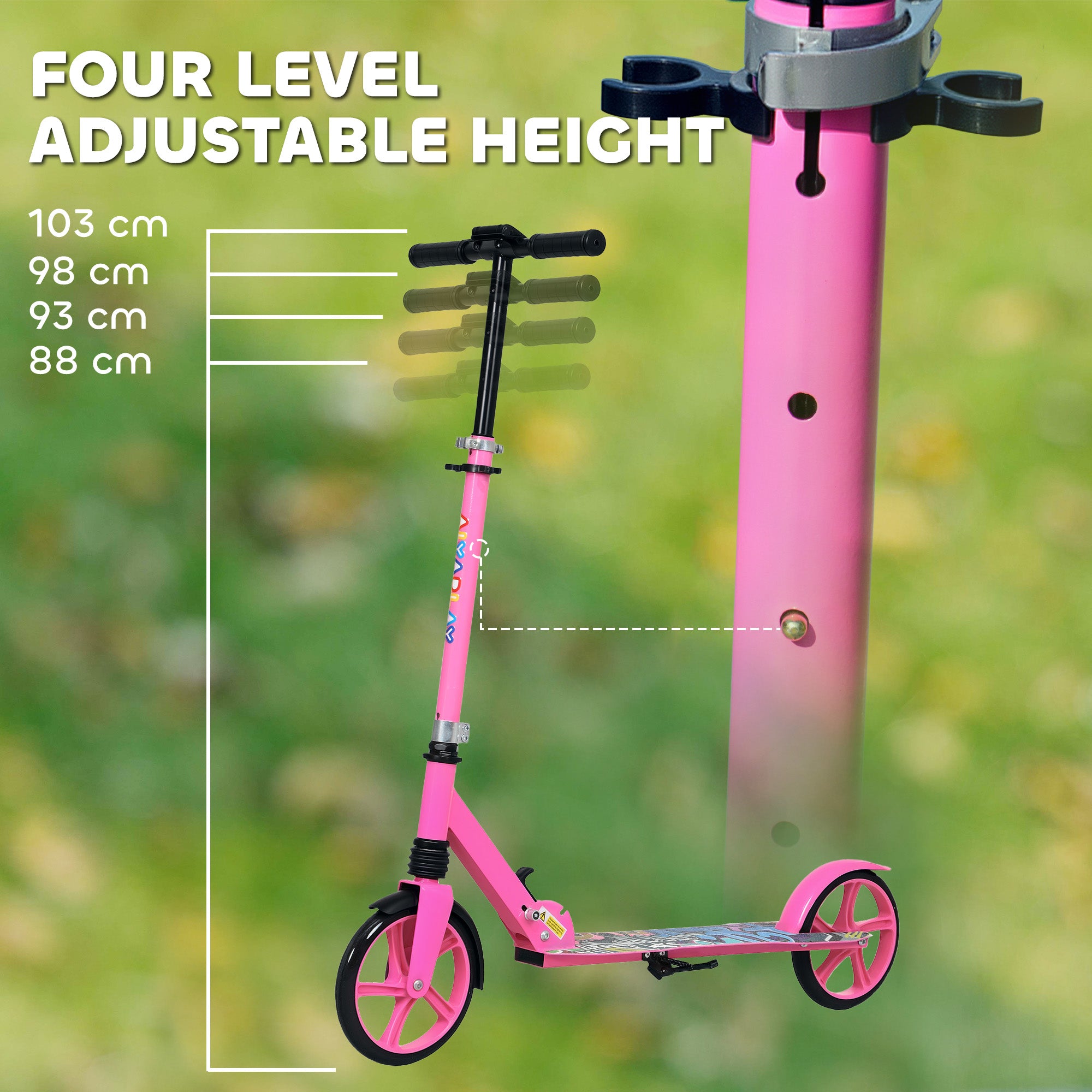 AIYAPLAY Foldable Kids Scooter with Adjustable Handlebar, 200mm Big Wheel, Rear Fender Brake, Gift for Ages 6-12 Years, Pink - North Peak Garden Furniture