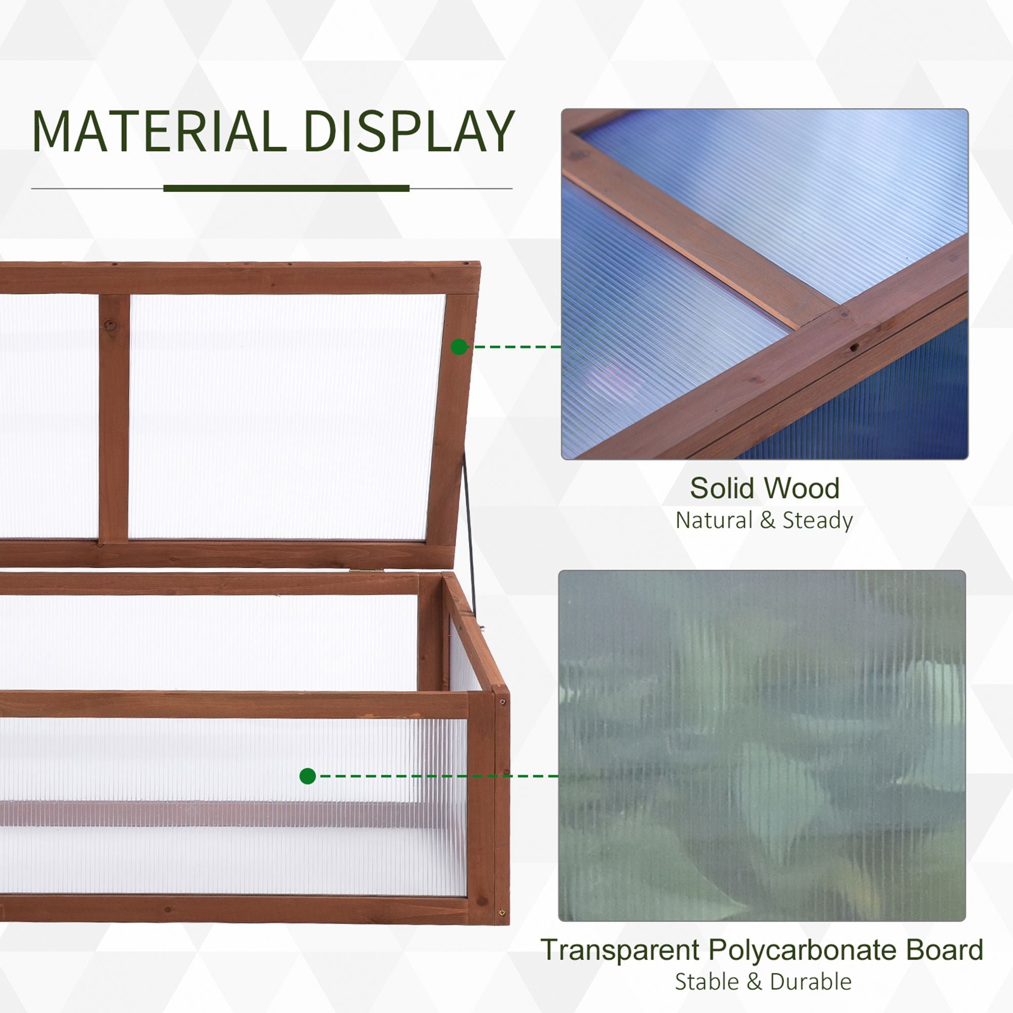 Outsunny Wooden Cold Frame, Small Polycarbonate Greenhouse for Plants with Openable & Tilted Top Cover, Brown, 100 x 65 x 40cm - North Peak Garden Furniture
