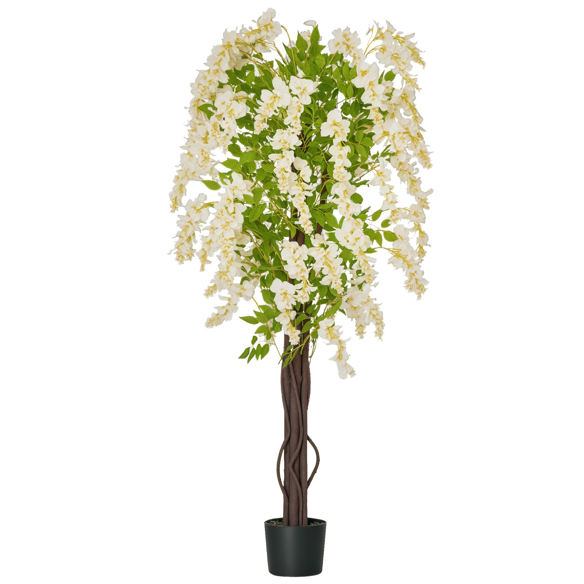 HOMCOM Artificial Plant White Wisteria Tree Faux Decorative Plant in Nursery Pot for Indoor Decor, 160cm