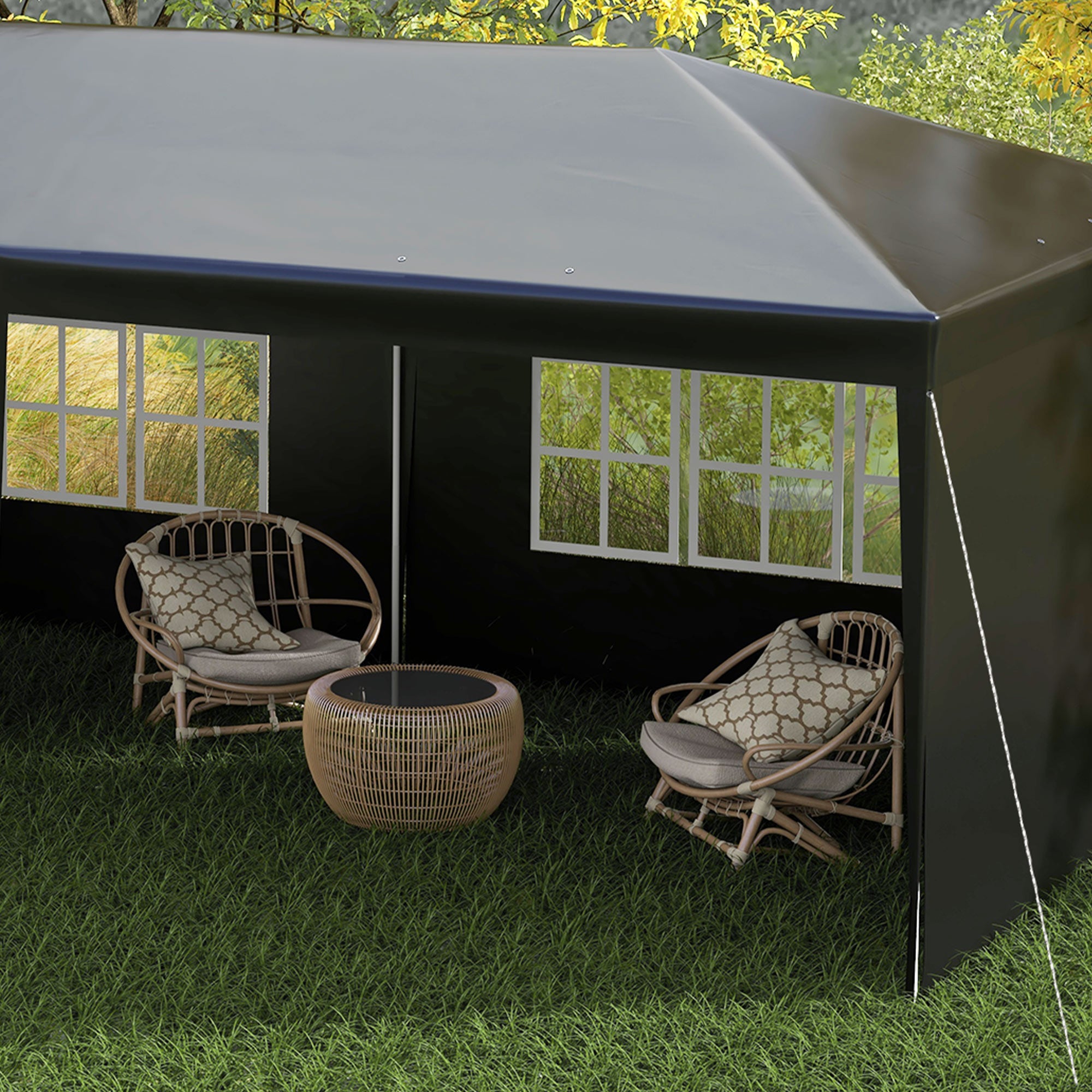 Outsunny 6 x 3 m Party Tent Gazebo Marquee Outdoor Patio Canopy Shelter with Windows and Side Panels Black - North Peak Garden Furniture
