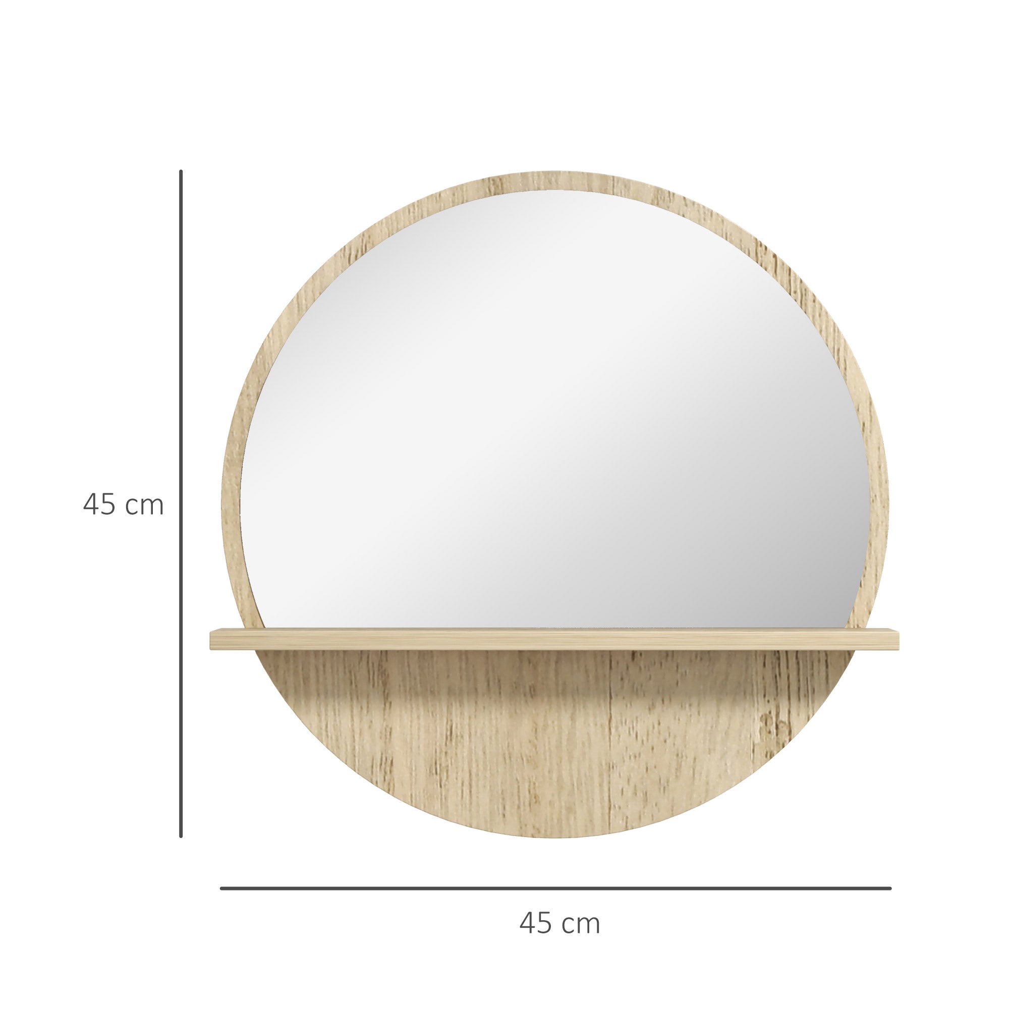 kleankin 45cm Round Home Mirror, with Shelf - Natural Wood Effect - North Peak Garden Furniture