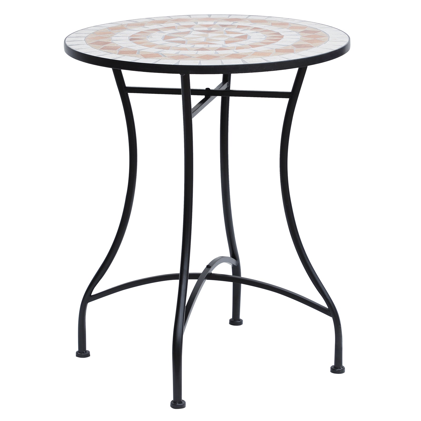 Outsunny 60 cm Mosaic Garden Table, Small Round Outdoor Side Table with Ceramic Top, Plant Stand for Patio, Balcony, Orange and White