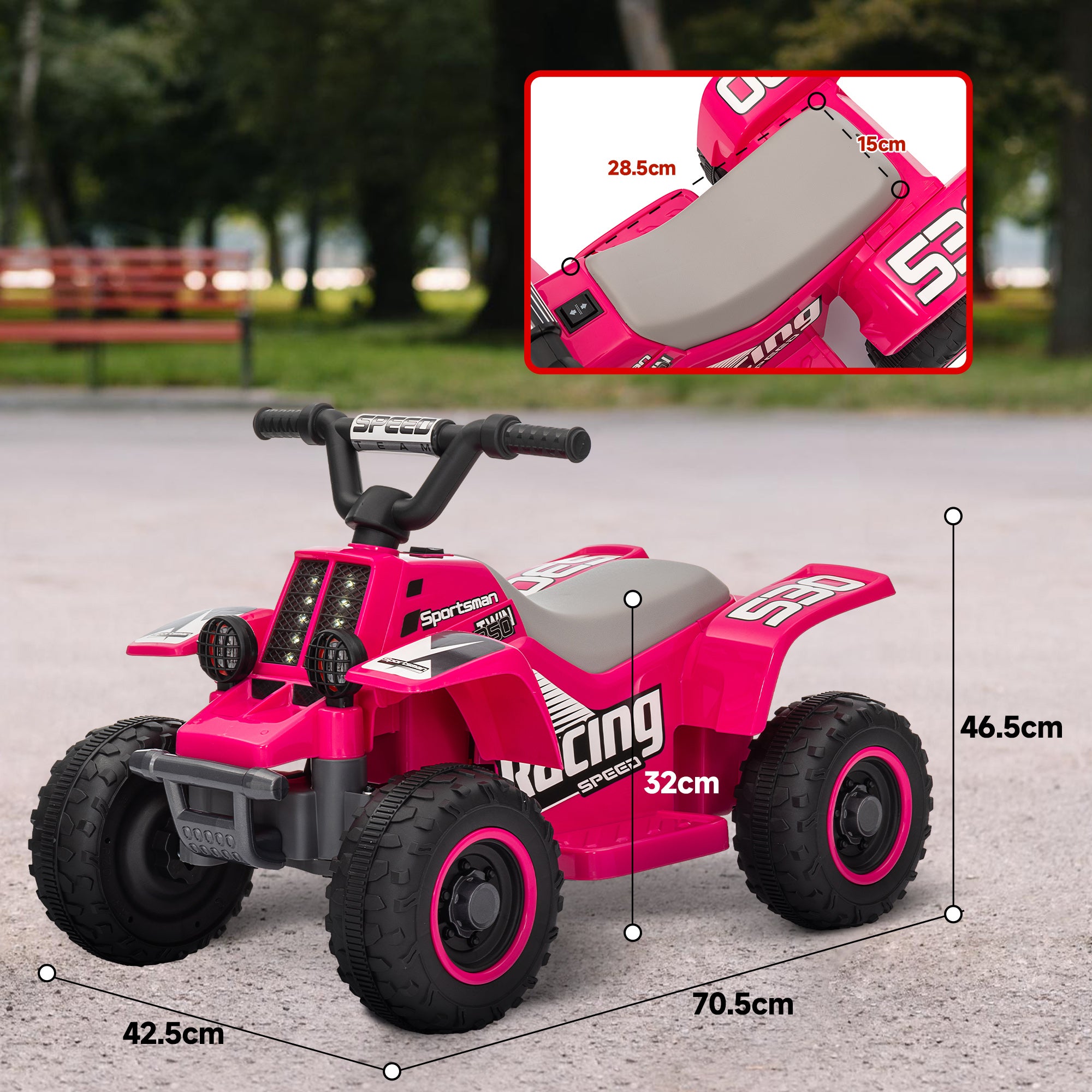 AIYAPLAY 6V Electric Quad Bike for Kids, Ride On ATV w/ Forward Backward, Headlights, for 18-36 Months - Pink