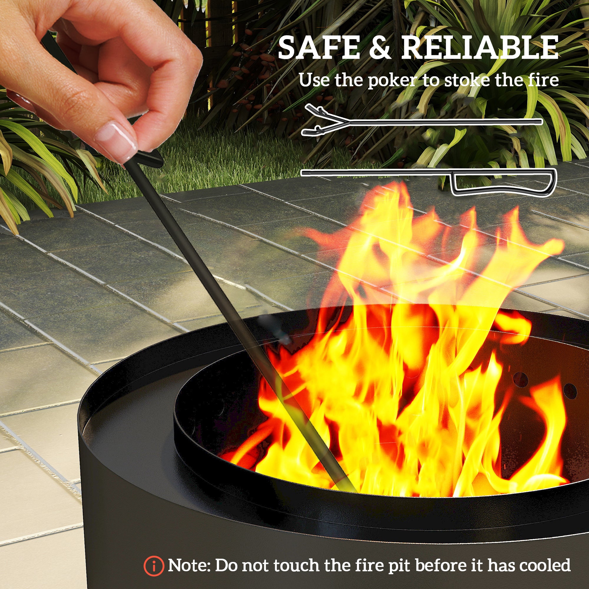 Outsunny Metal Wood-burning Fire Pit with Fire Poker - Black - North Peak Garden Furniture
