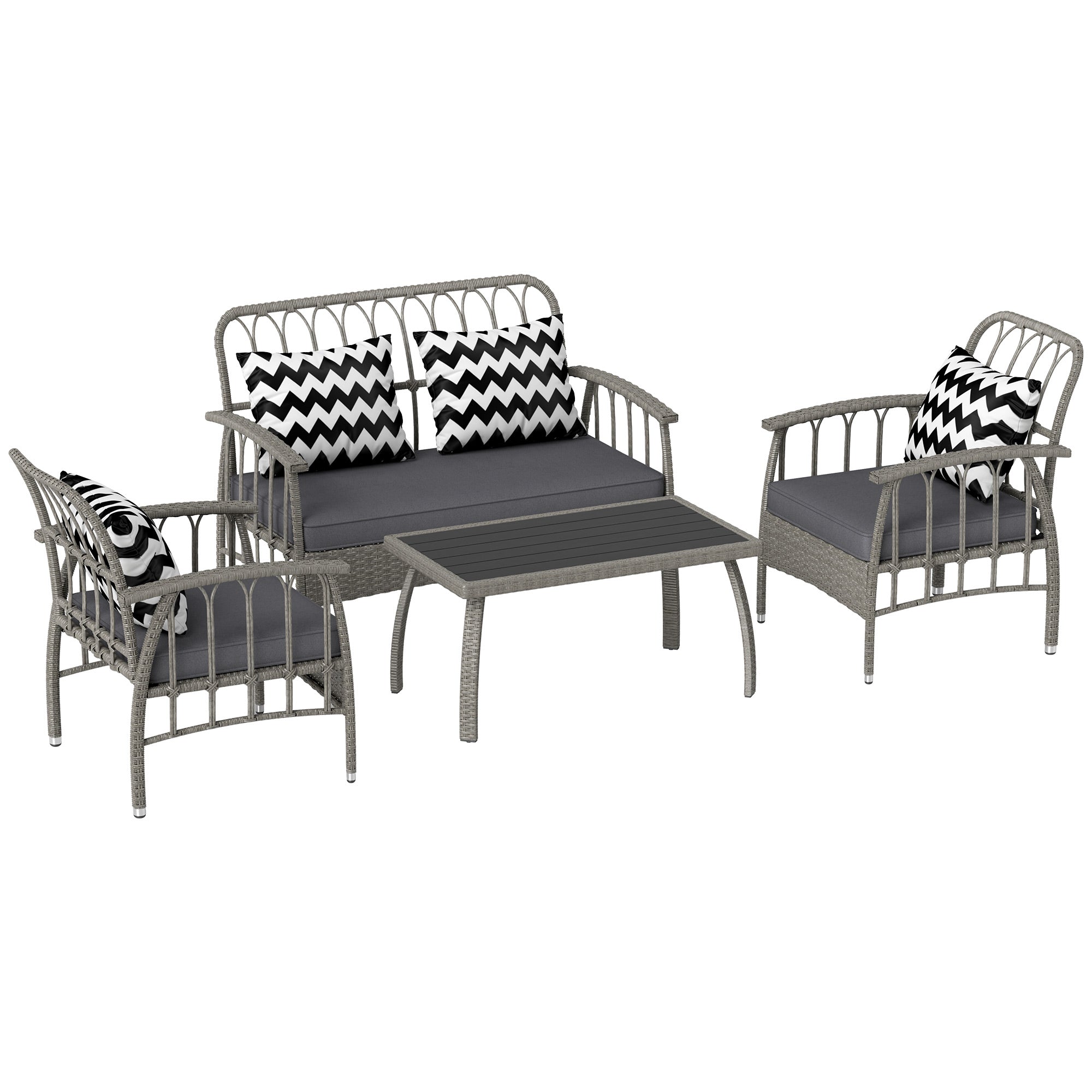 Outsunny Four-Piece Rattan Cut-Out Sofa Set - Grey - North Peak Garden Furniture