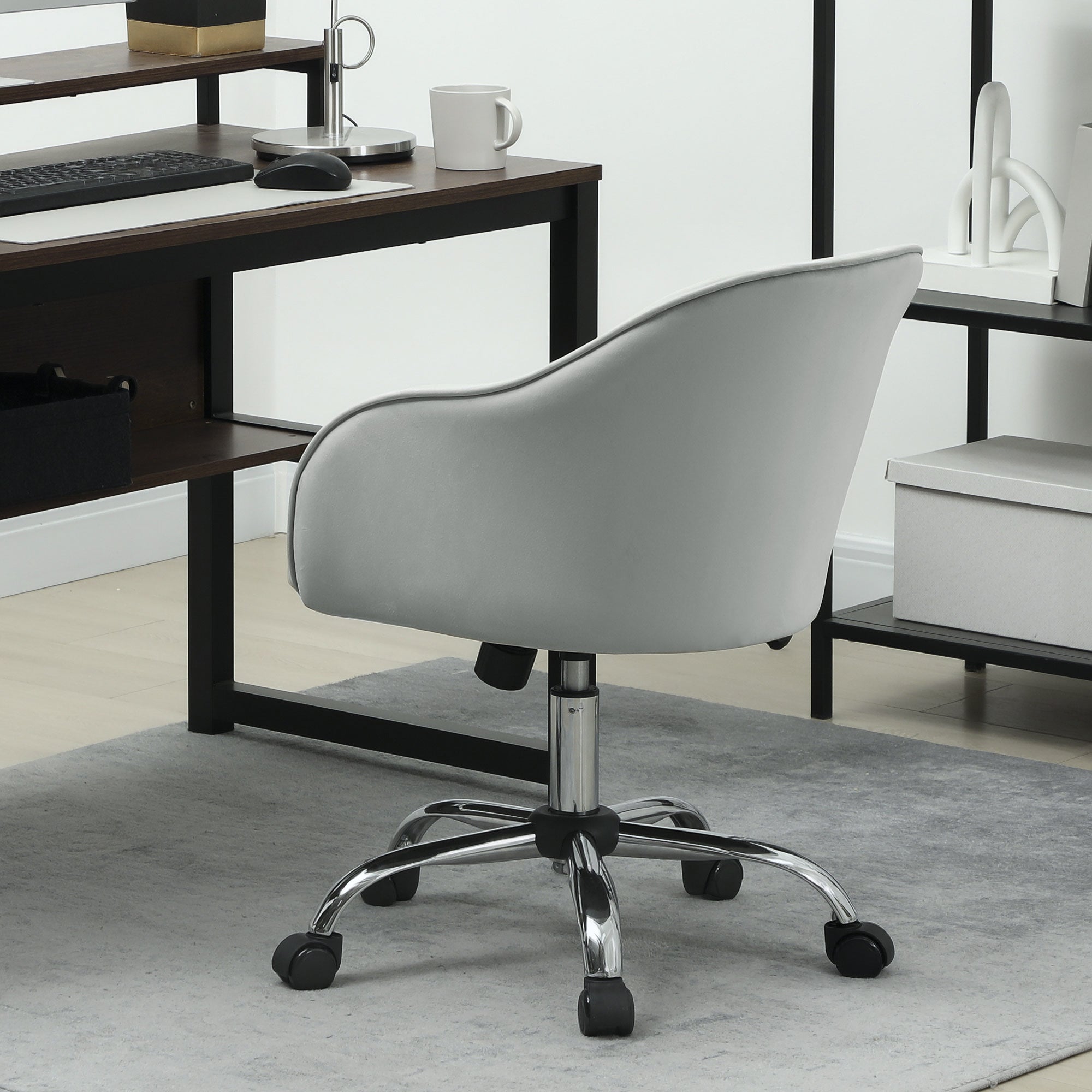 HOMCOM 46-56 cm Velvet-feel Office Chair - Grey