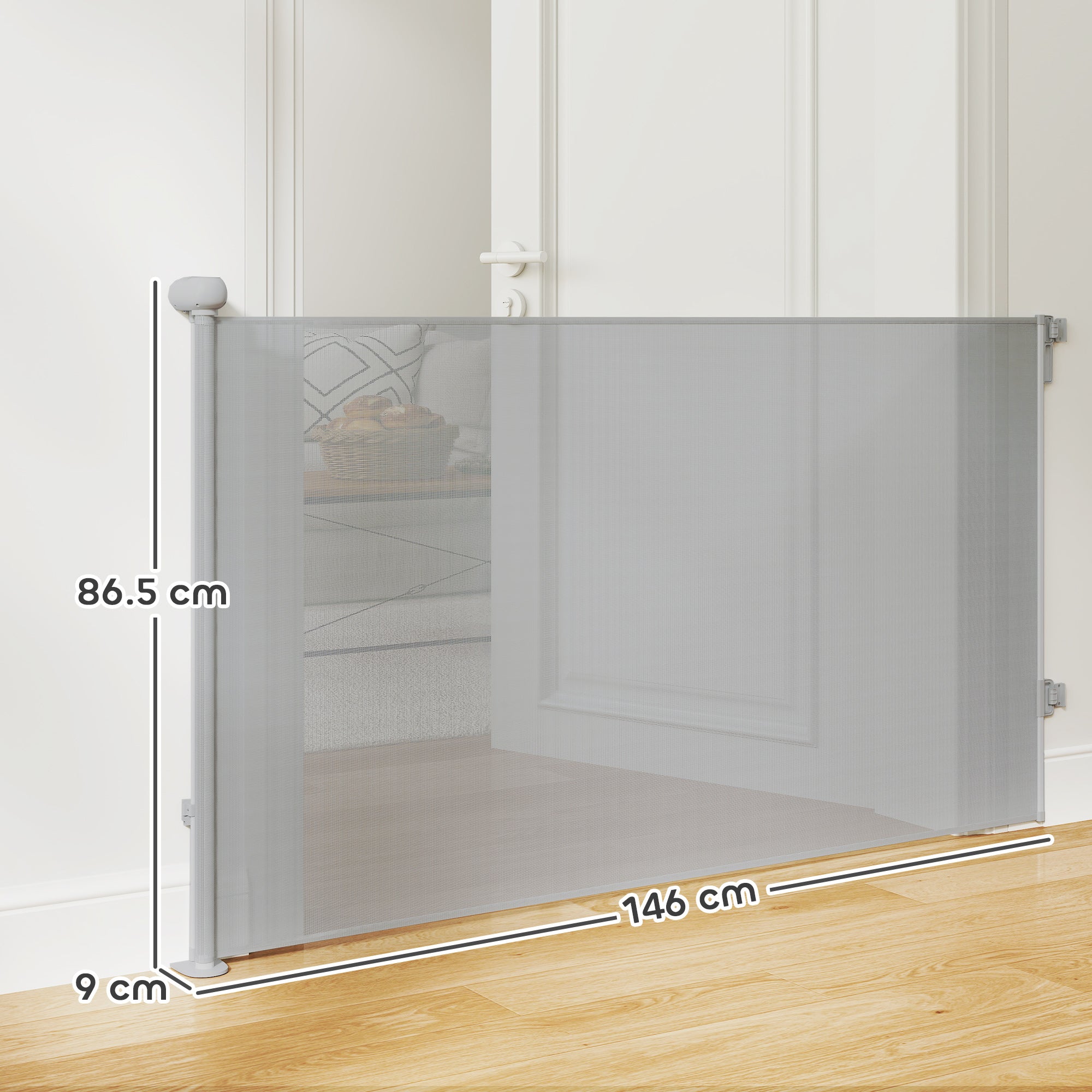 PawHut Retractable Stair Gate Extends Up to 140 cm Wide, Dog Gate for Doorways, Stairways, Hallways, Grey - North Peak Garden Furniture