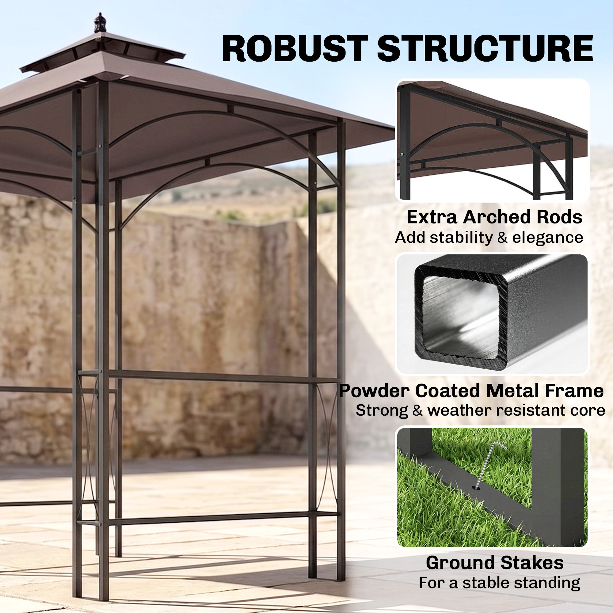 Outsunny 2.5 x 1.5m BBQ Tent Canopy Patio Outdoor Awning Gazebo Party Sun Shelter - Coffee