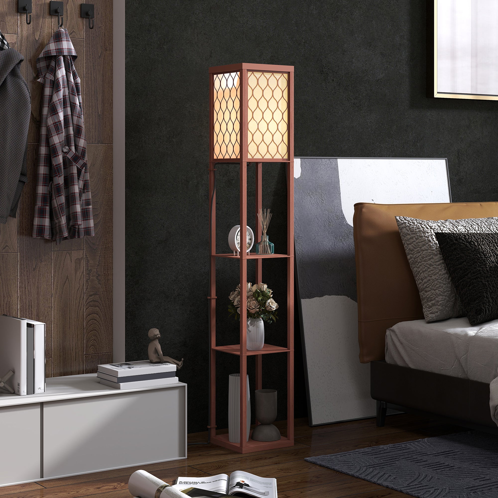 HOMCOM Three-Shelf Standing Lamp - Brown/White - North Peak Garden Furniture