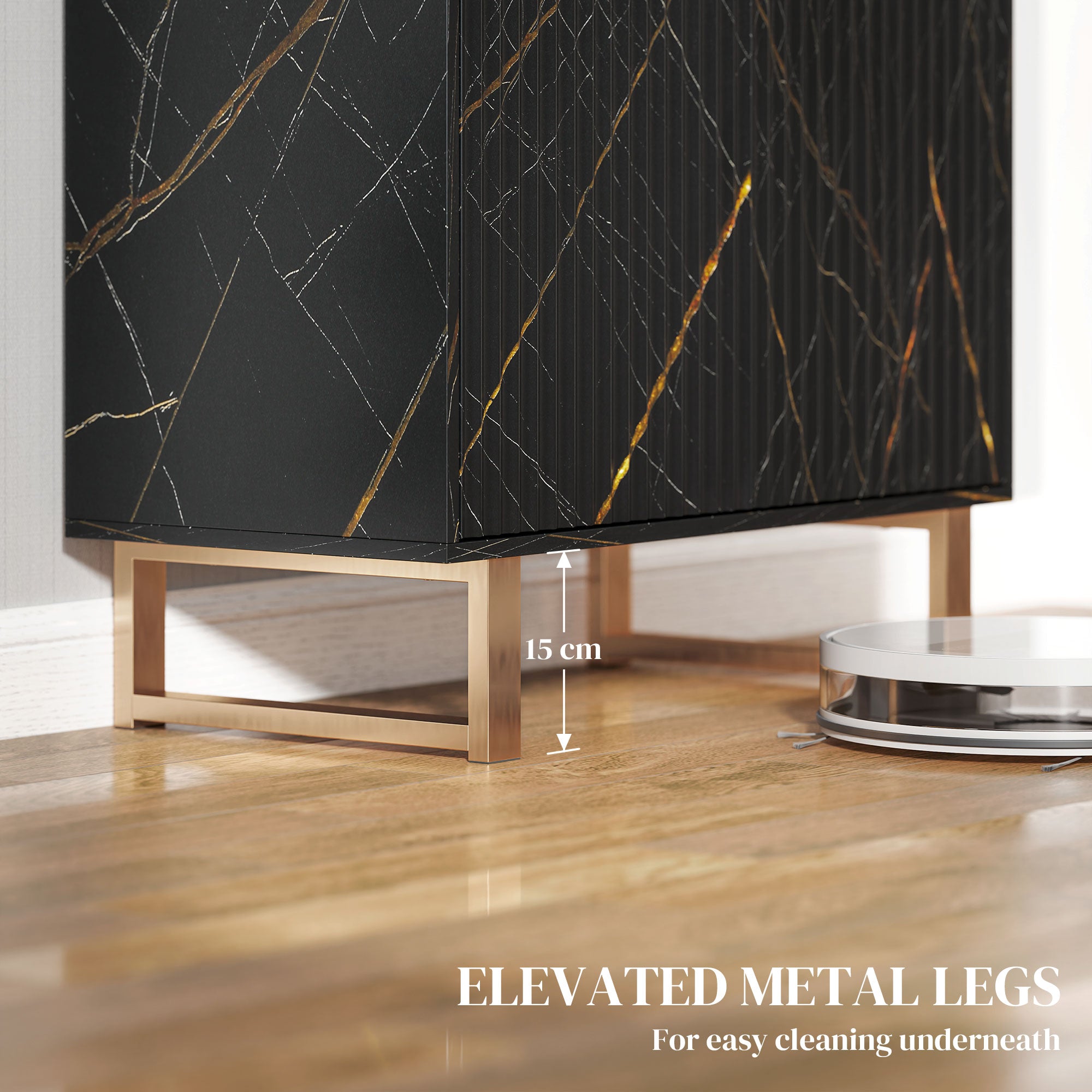 HOMCOM Elegant Storage Sideboard - Black/Gold-Tone - North Peak Garden Furniture