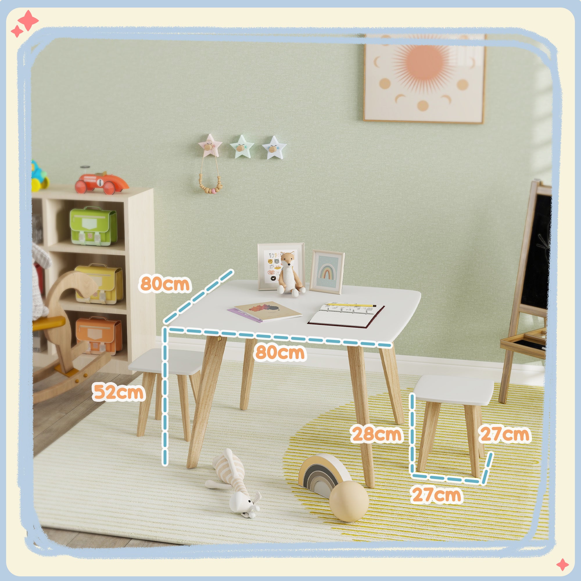 AIYAPLAY Kids Table and Chair Set, 3-Piece Toddler Furniture Set for Playroom, Bedroom, Ages 3-8 Years, White - North Peak Garden Furniture