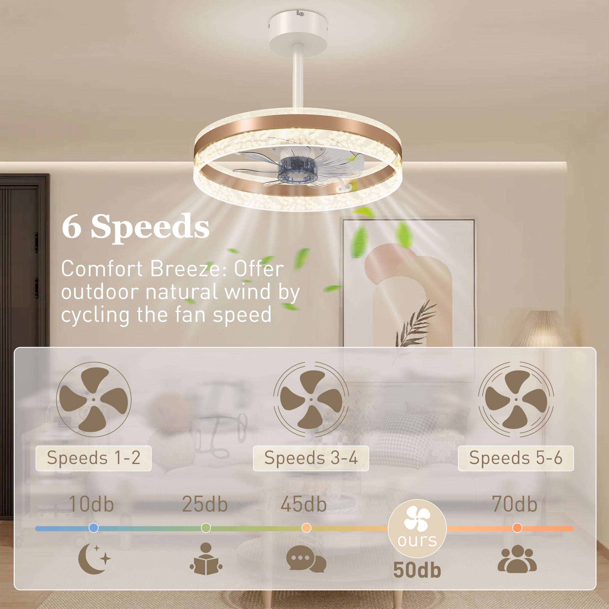 HOMCOM Ceiling Fan with LED Light and Remote - Gold Tone - North Peak Garden Furniture