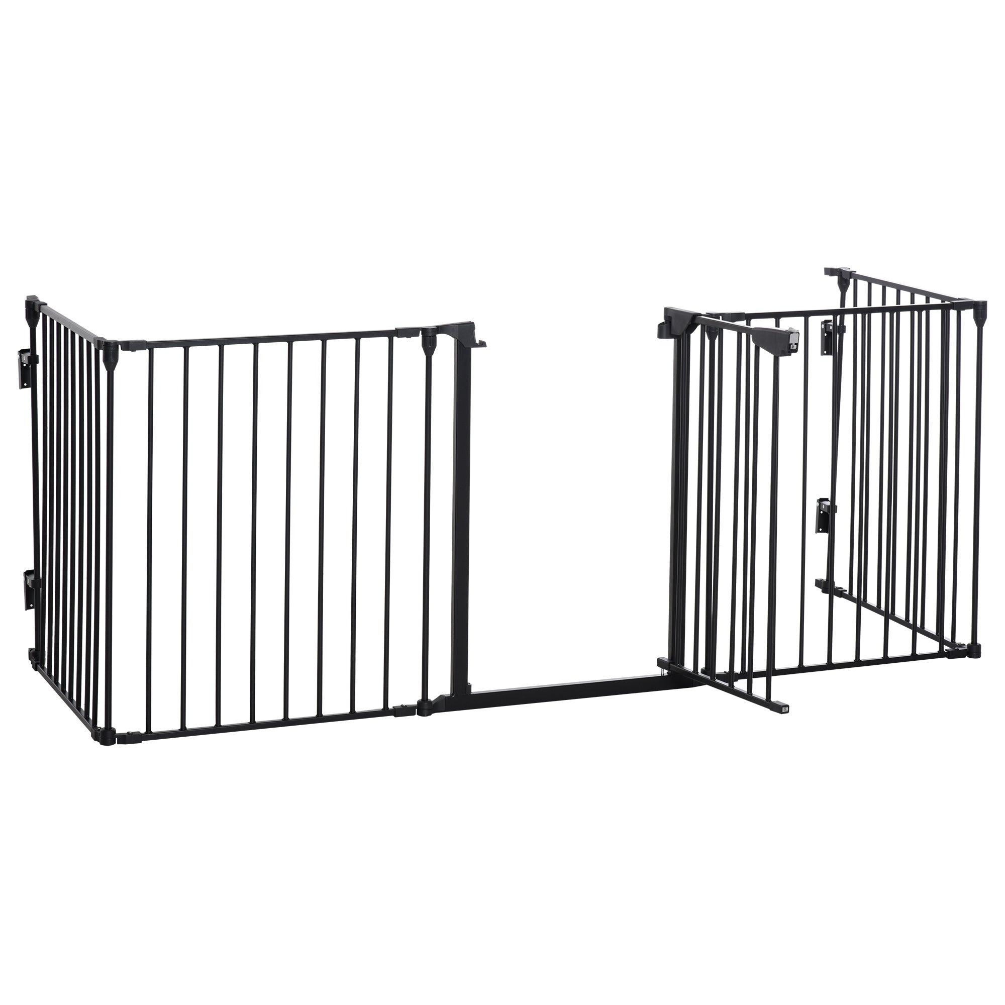 PawHut 5 Panels Pet Playpen Metal Fence w/ Walk Through Door - Black - North Peak Garden Furniture