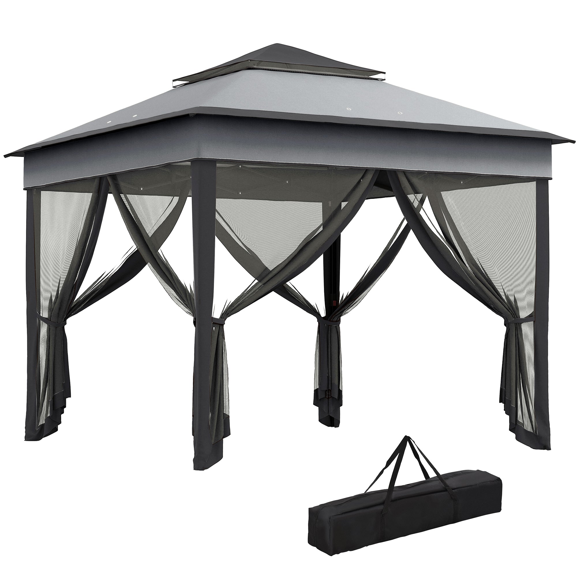Outsunny 3 x 3(m) Pop Up Gazebo, Height Adjustable Instant Event Shelter with Netting and Carrying Bag, Grey - North Peak Garden Furniture