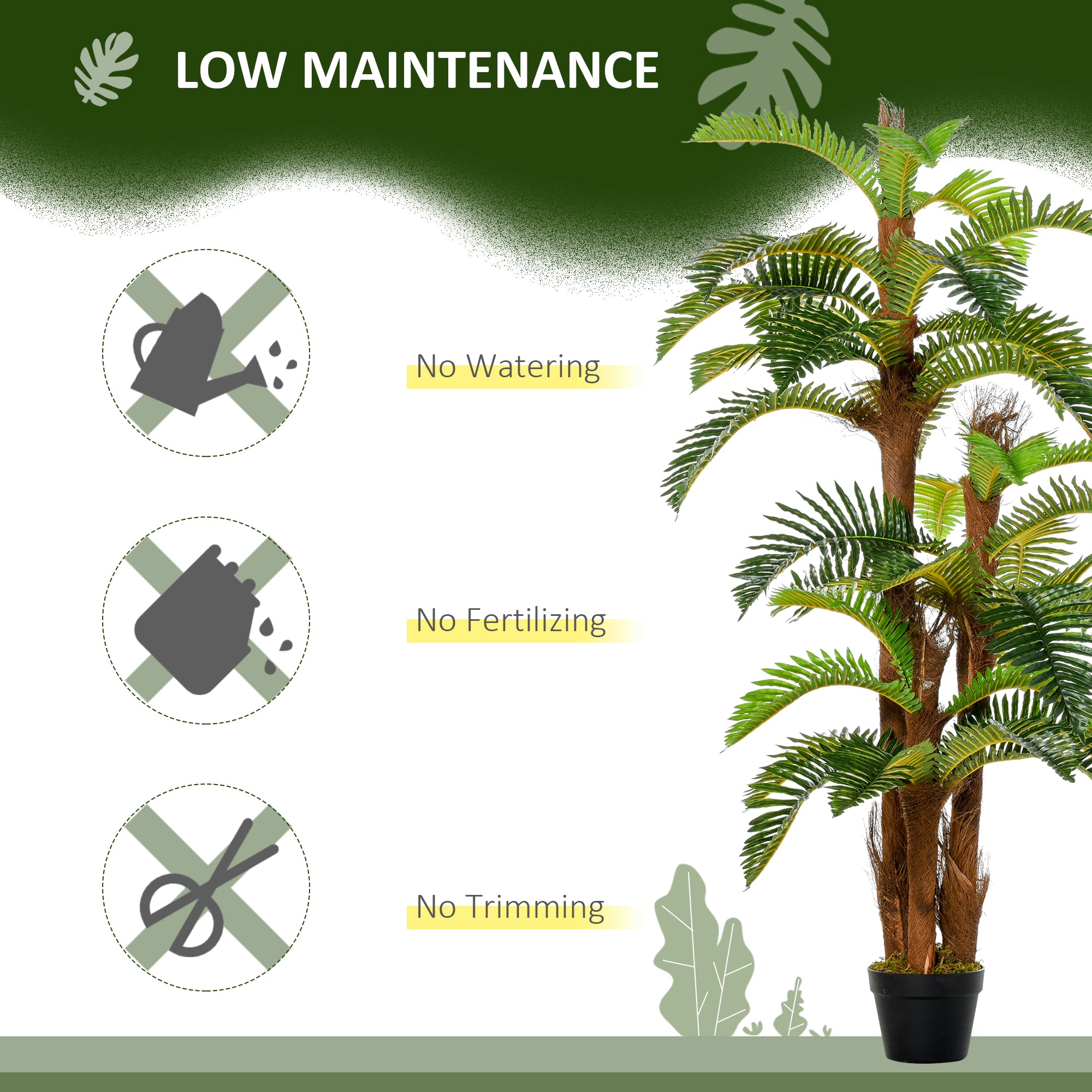 Outsunny Artificial Plant Tropical Palm in Pot, Fake Plants for Home Indoor Outdoor Decor, 150cm, Green - North Peak Garden Furniture