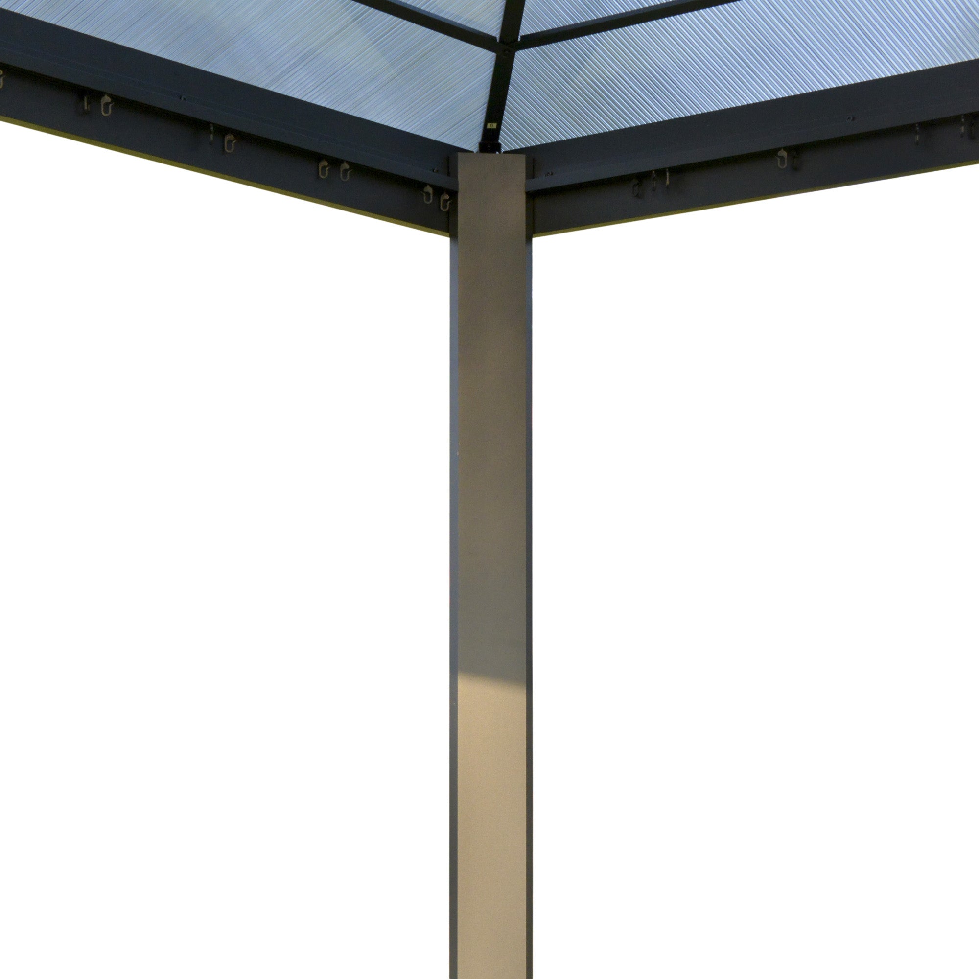Outsunny 3 x 3(m) Hardtop Gazebo Canopy with Polycarbonate Roof, Aluminium Frame, Permanent Pavilion Garden Gazebo with Netting and Curtains for Patio, Deck, Dark Grey - North Peak Garden Furniture